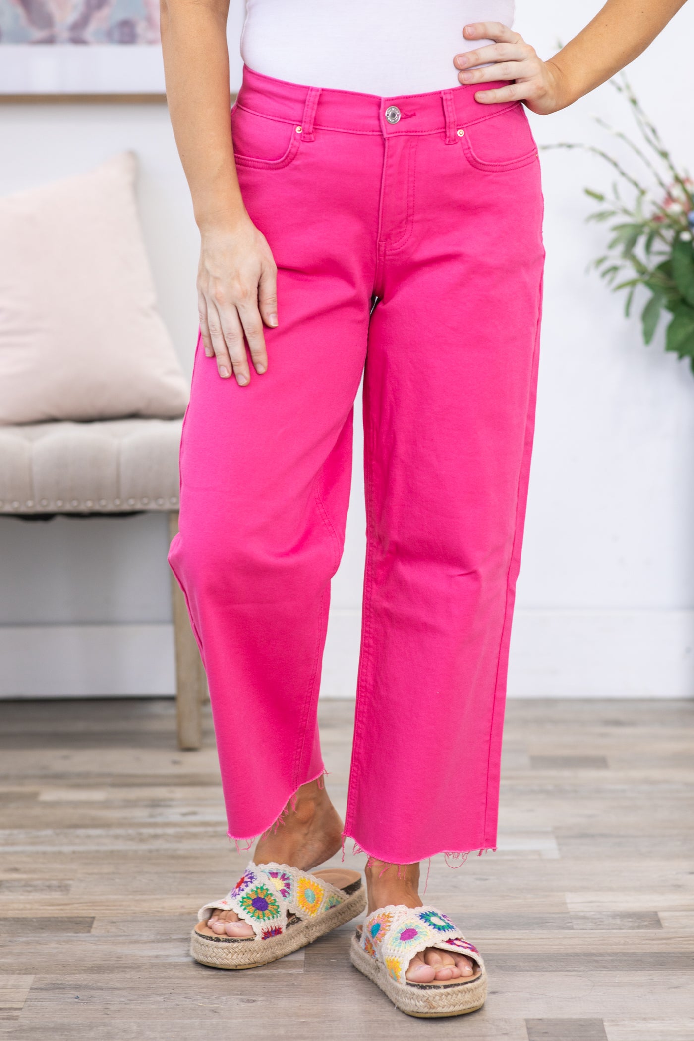 YMI Pink Cropped Wide Leg Trouser Pants