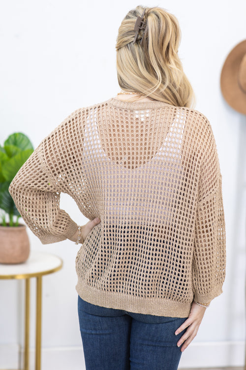 Taupe Crochet Cardigan