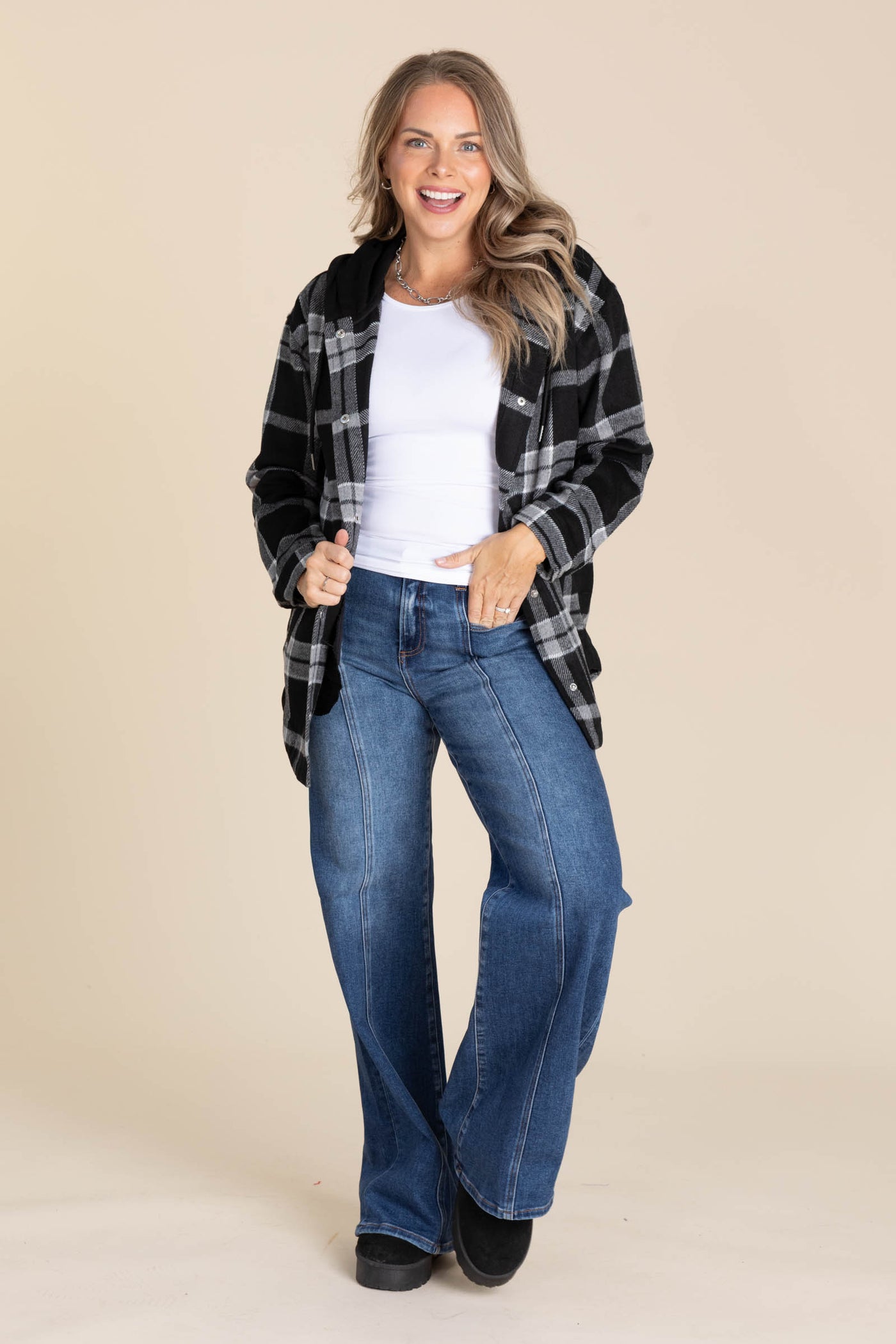 Plaid Hooded Jackets With Drawstrings