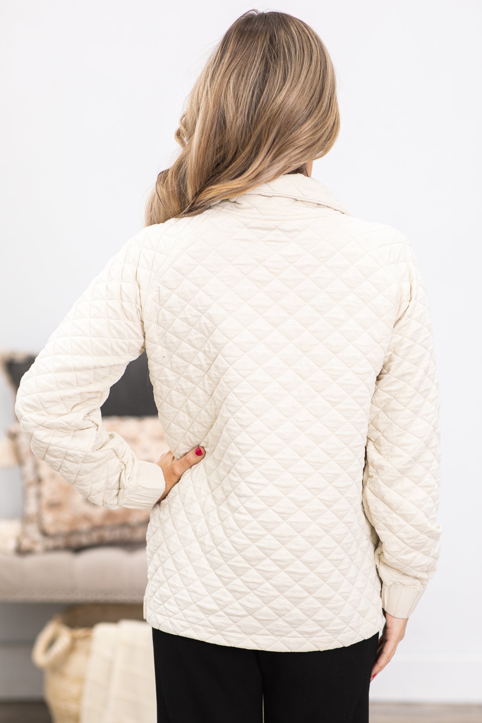 Ivory Cozy Quilted Jersey Pullover