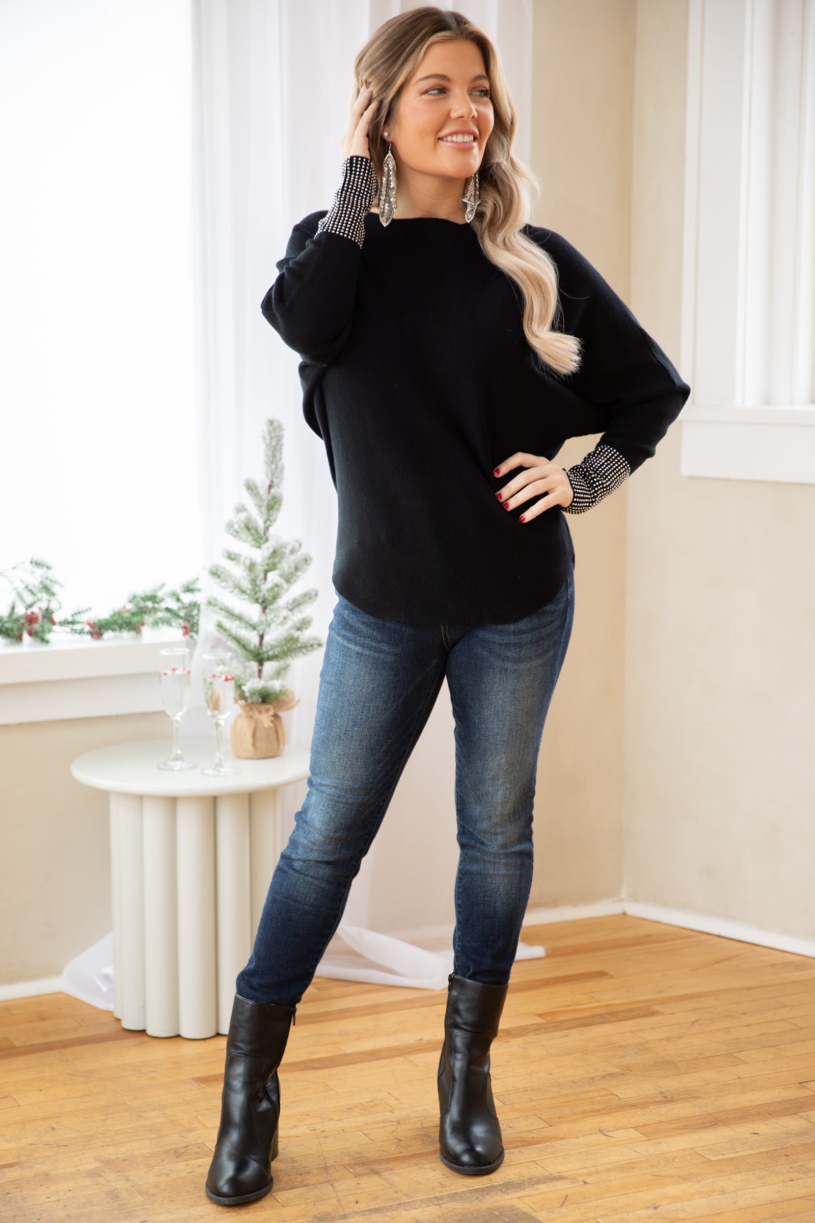 Black Sweater With Embellished Cuffs