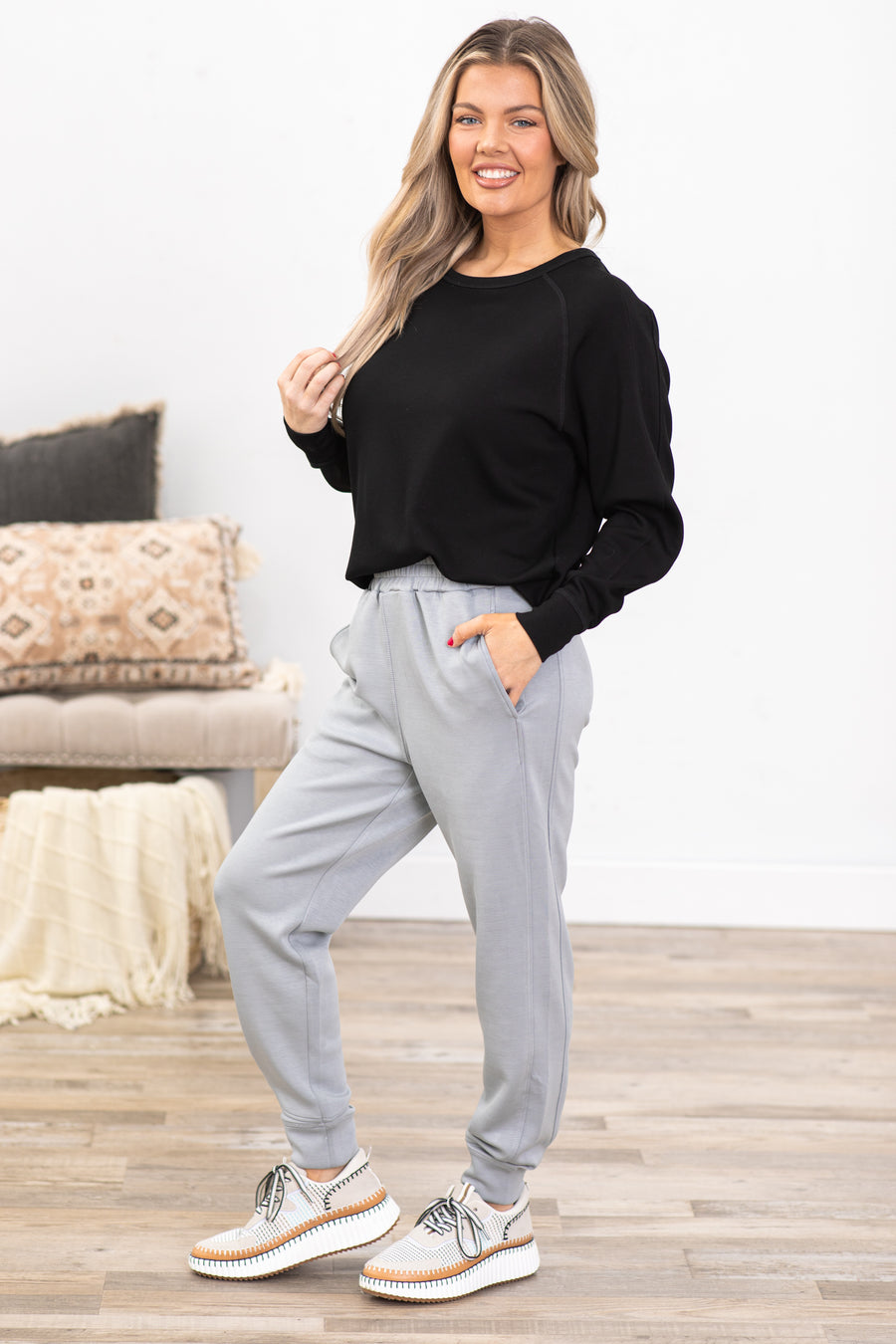 Grey Contrast Seam Joggers