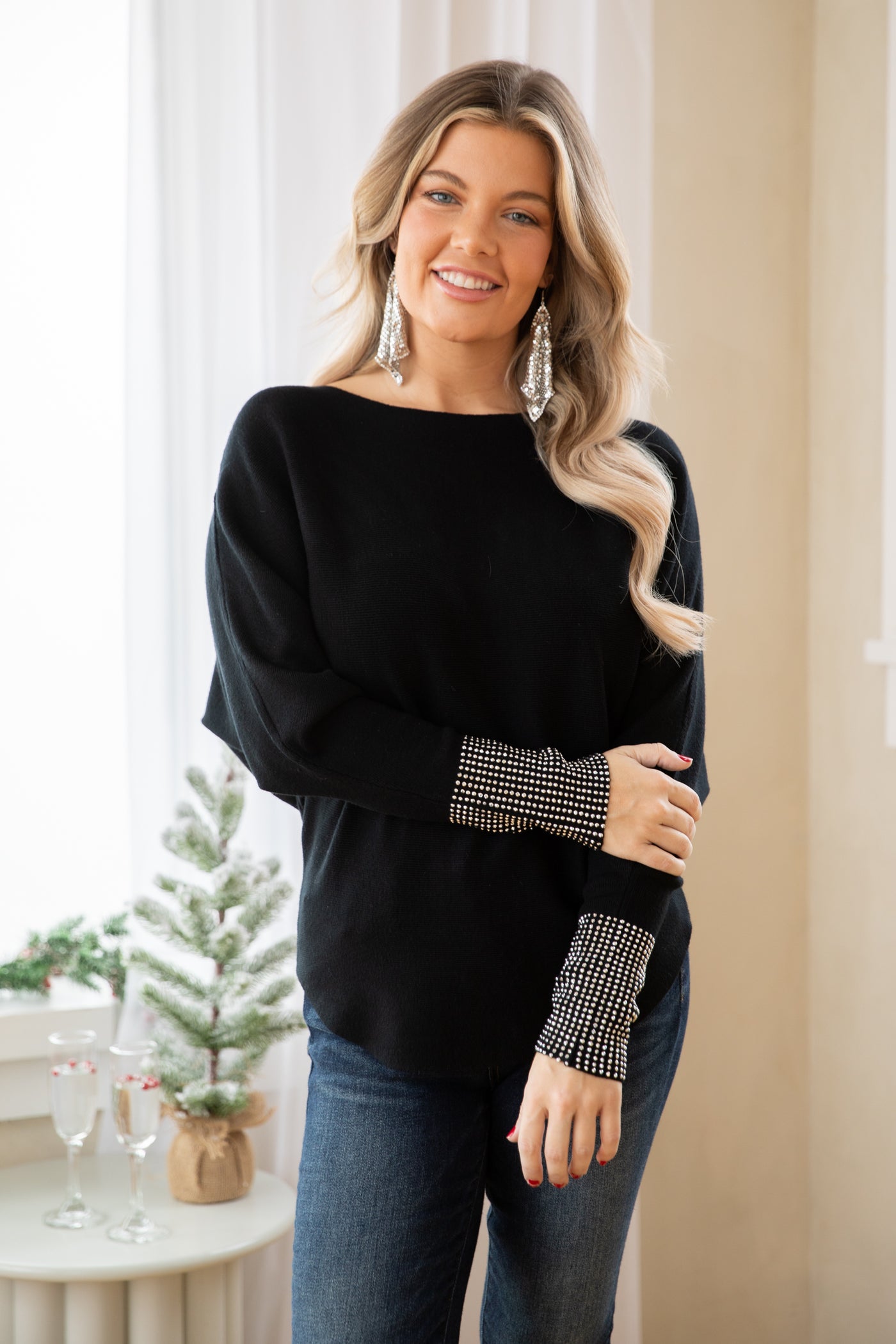 Black Sweater With Embellished Cuffs