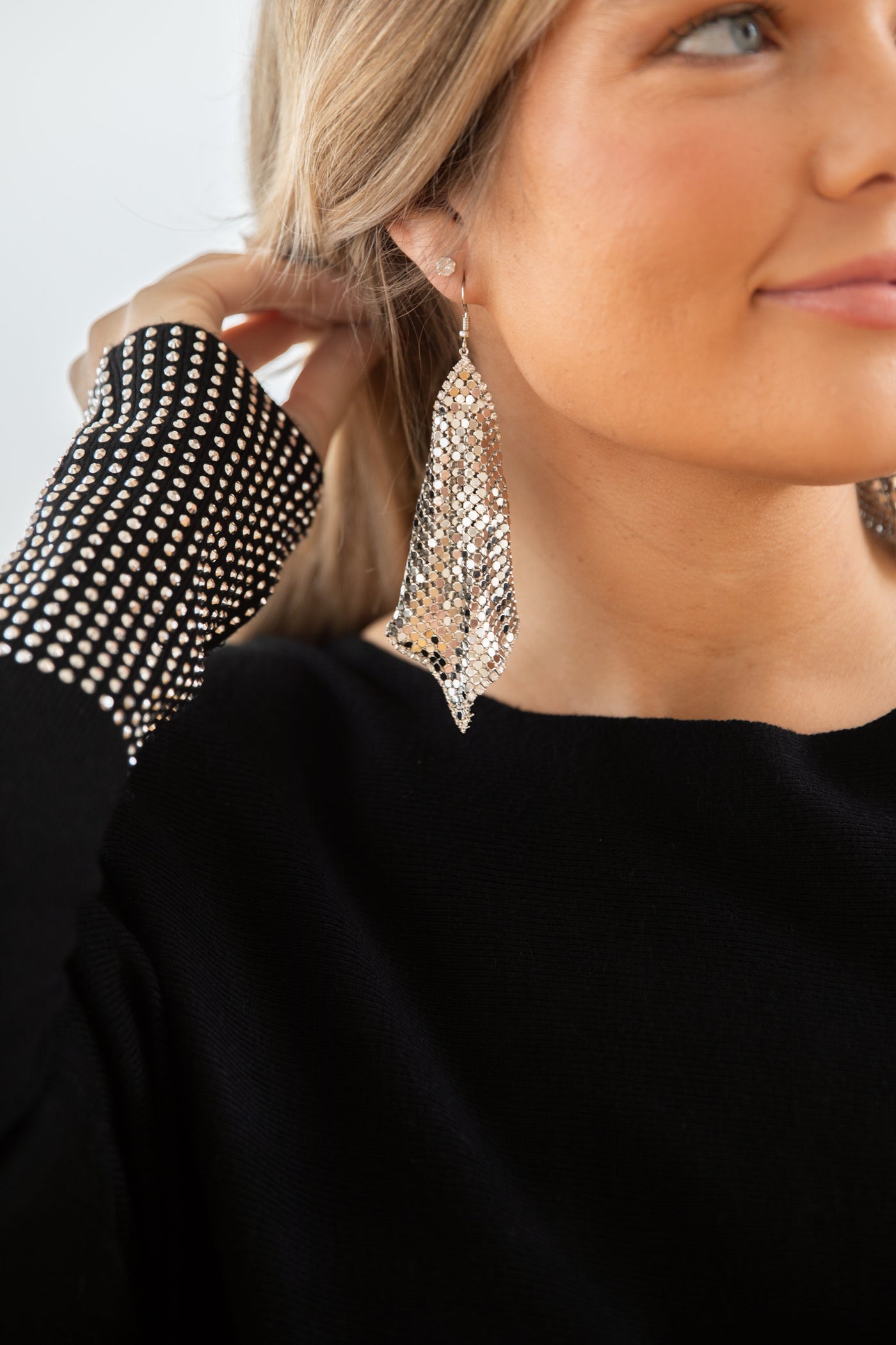 Silver Mesh Sequin Earrings