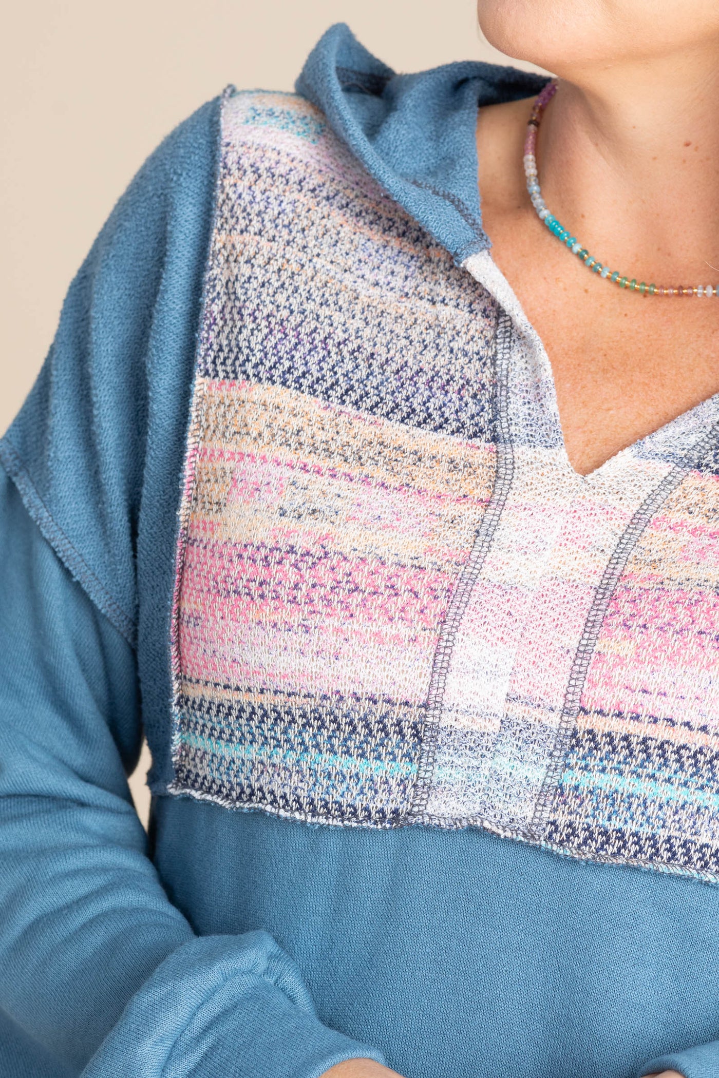 Multicolor Hooded Knit Top