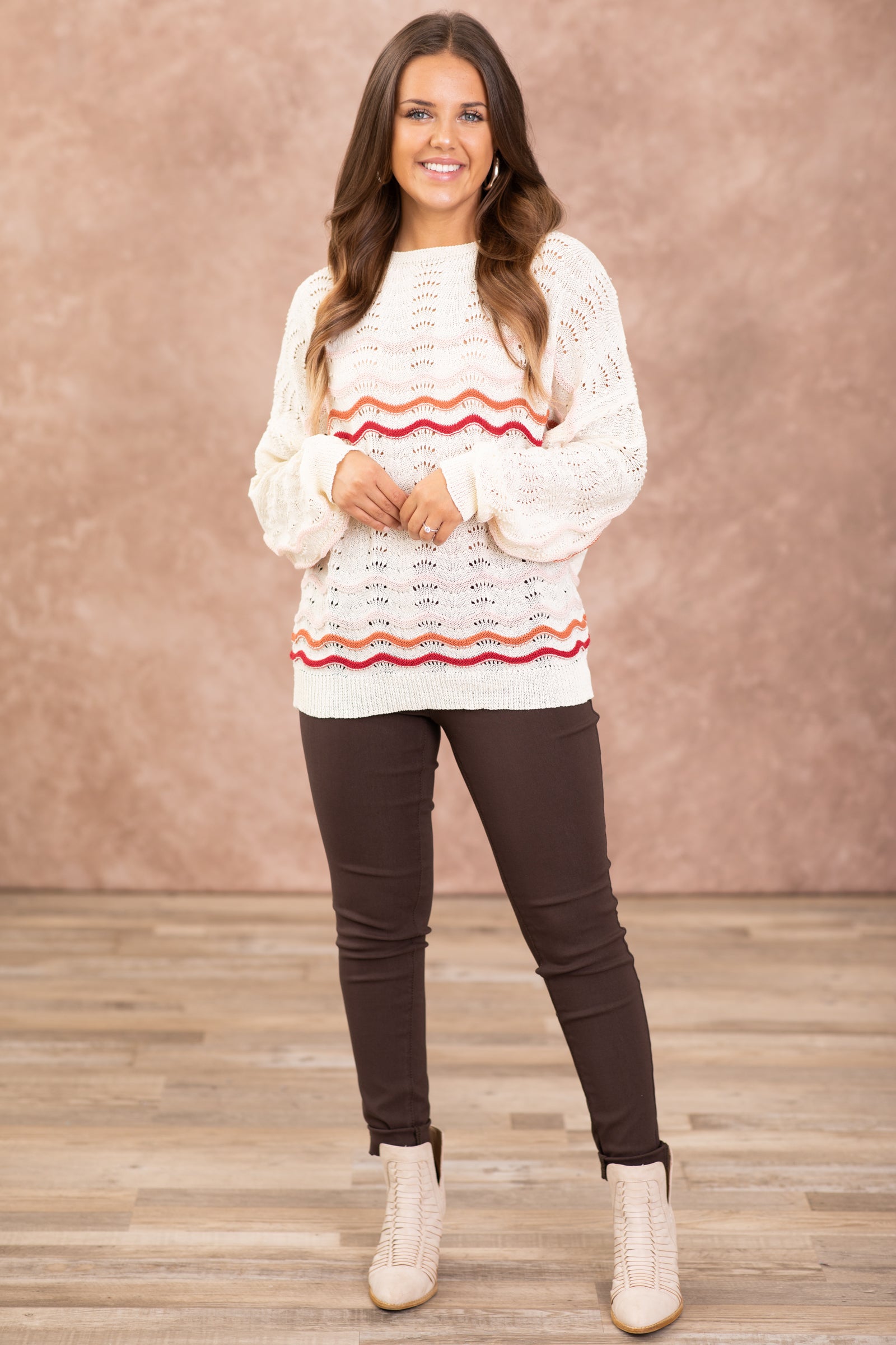 Cream Pointelle Stripe Sweater