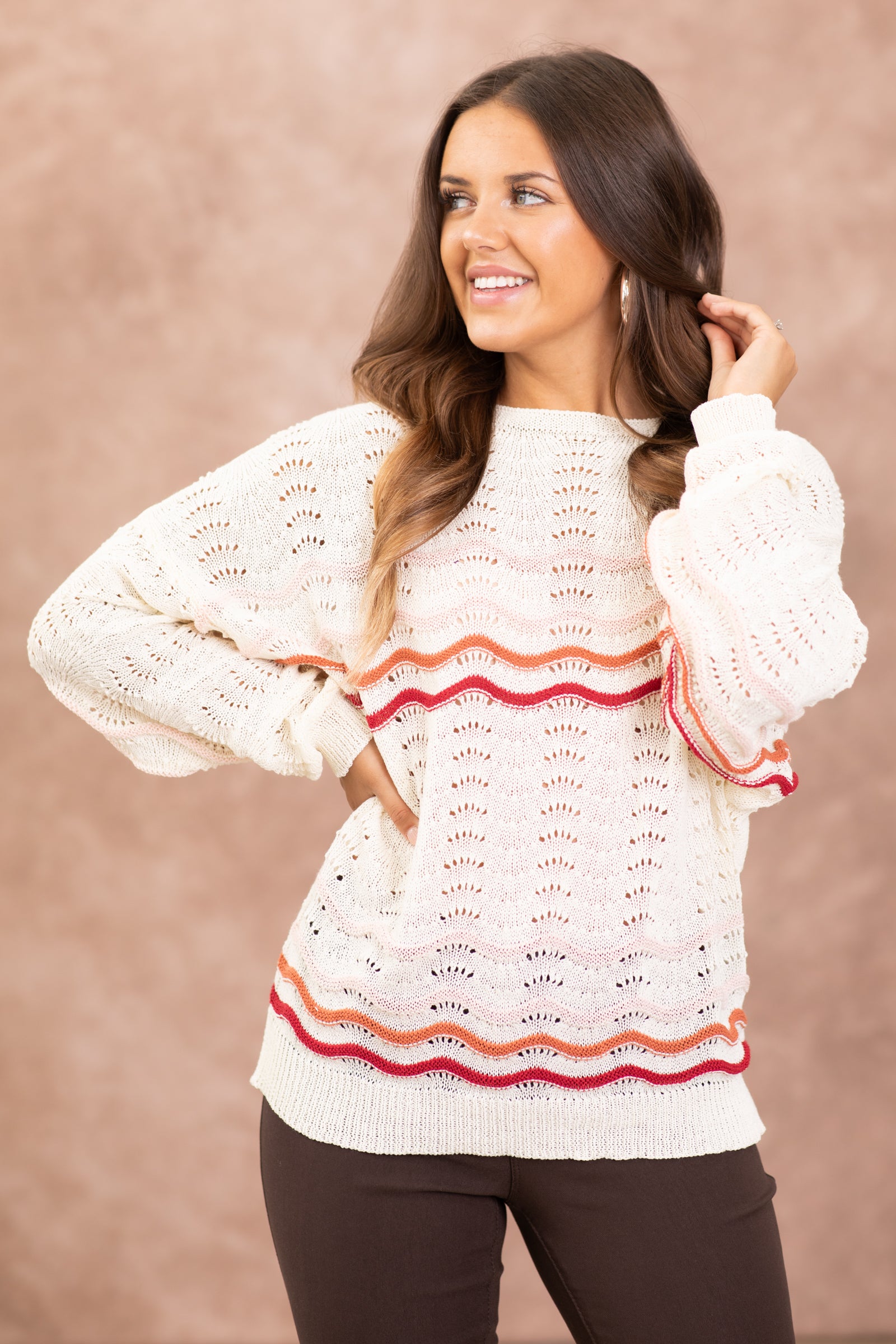 Cream Pointelle Stripe Sweater
