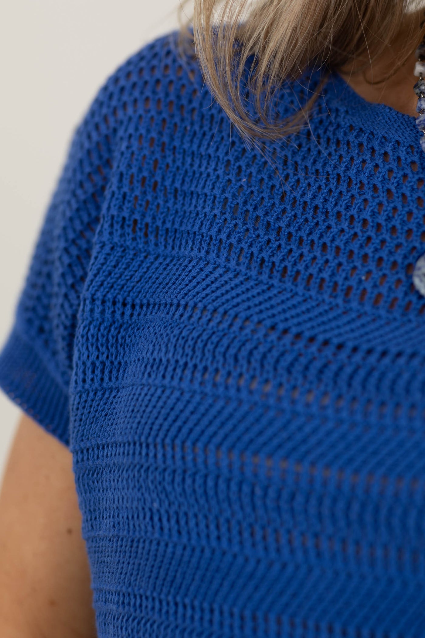 Pointelle Short Sleeve Knit Sweater Top- 100% Cotton