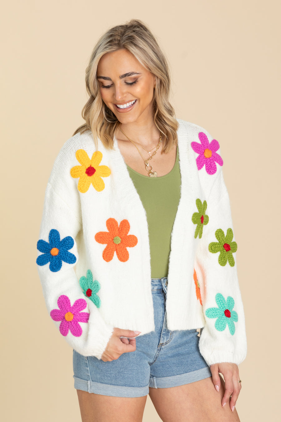 Ivory With Multicolor Floral Patches Cardigan