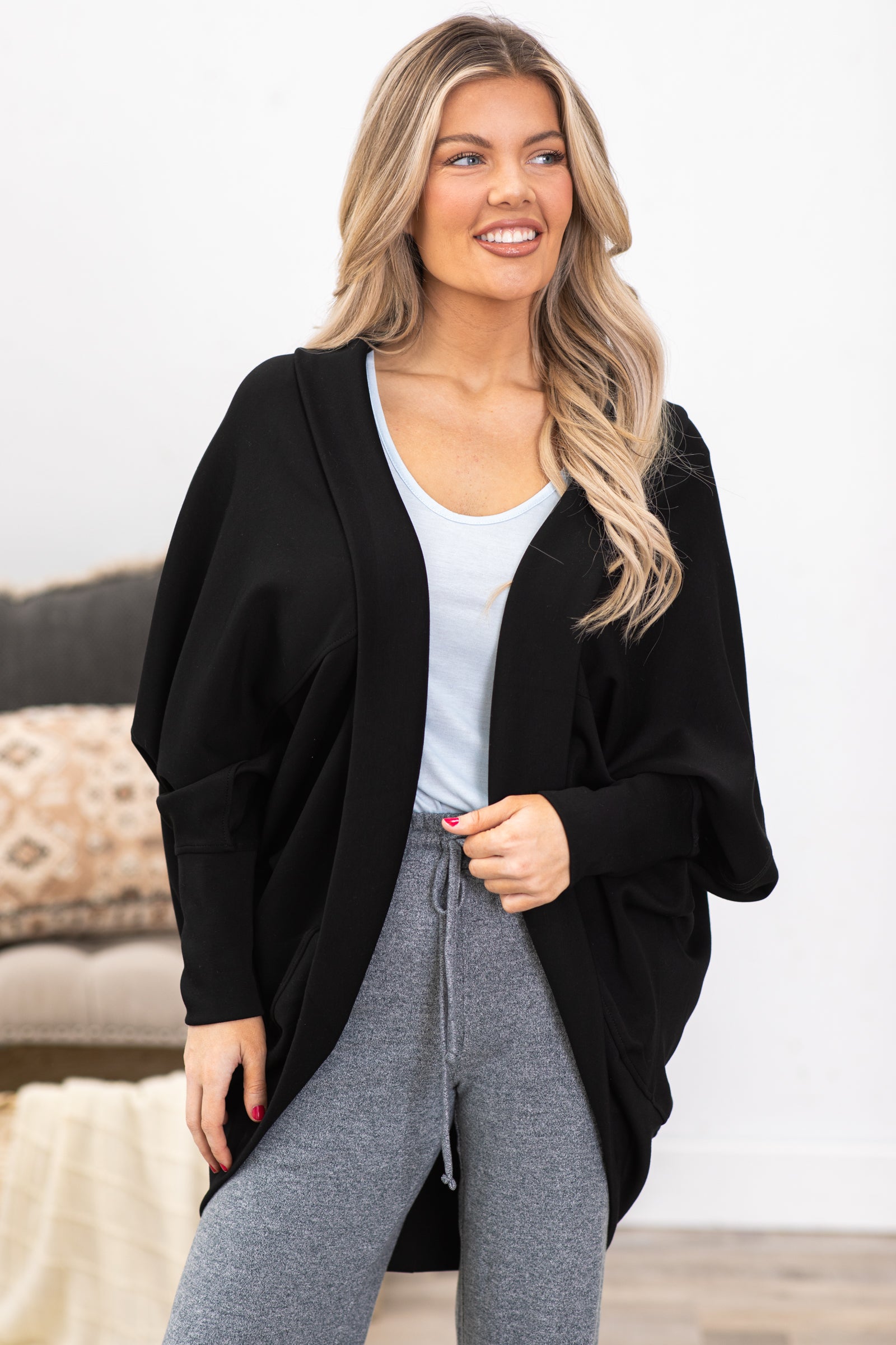 Black Elevated Cocoon Style Cardigan