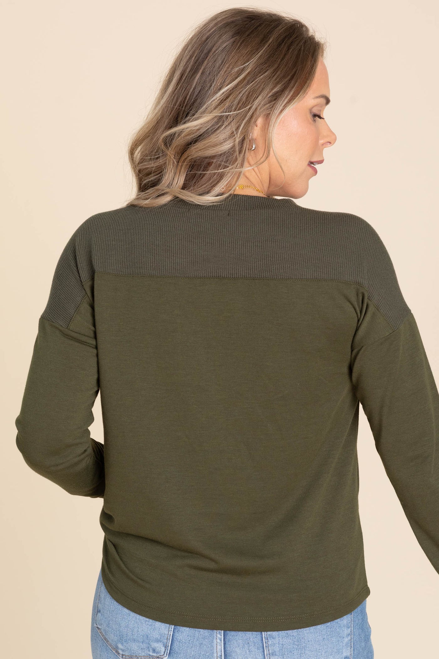 V-Neck French Terry Knit Tops