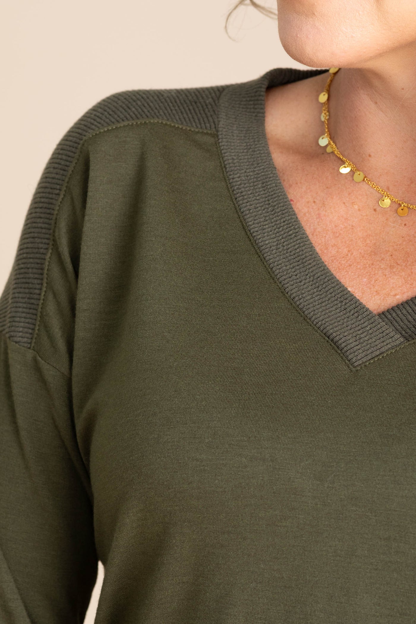 V-Neck French Terry Knit Tops