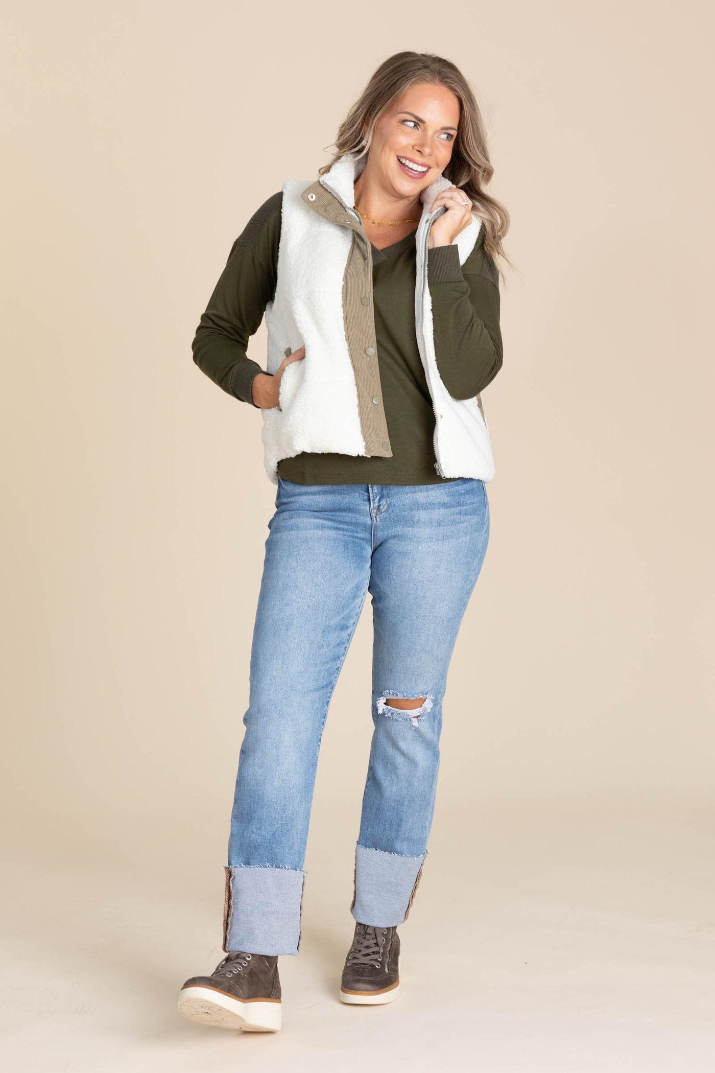 V-Neck French Terry Knit Tops