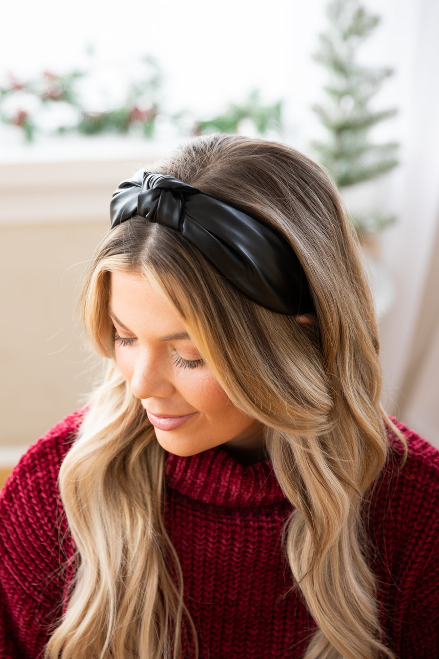 Black Faux Leather Knot Headband