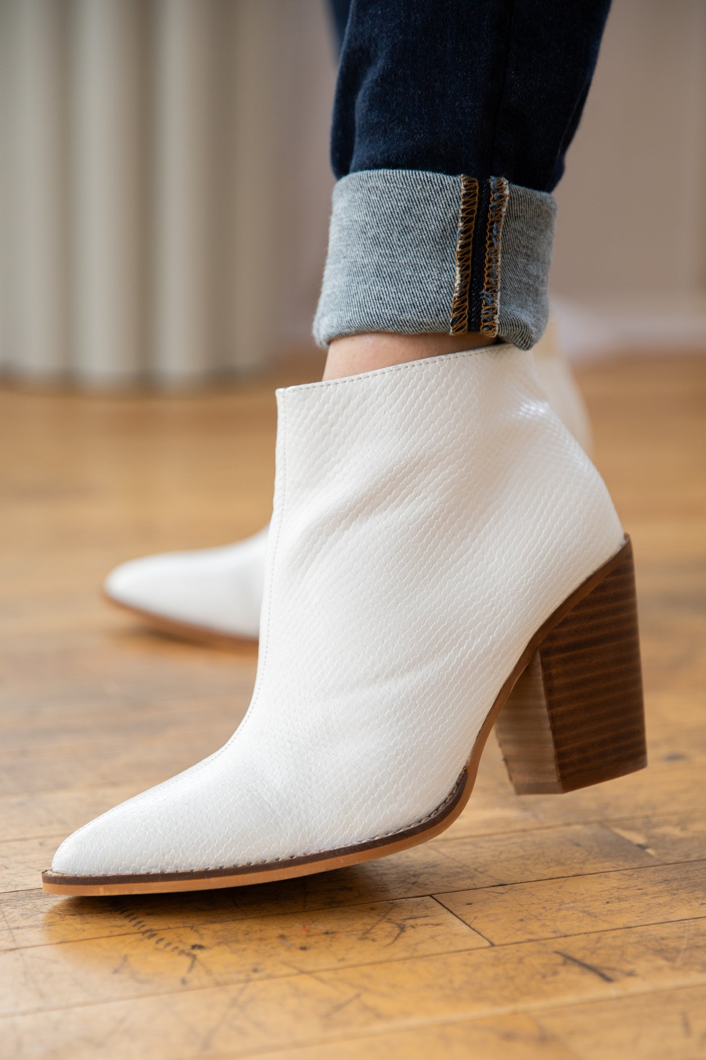 White Point Toe Textured Booties
