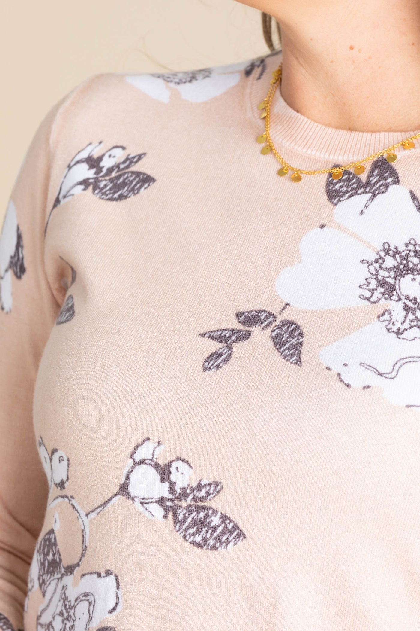 Peach Floral Print Sweater Knit Top