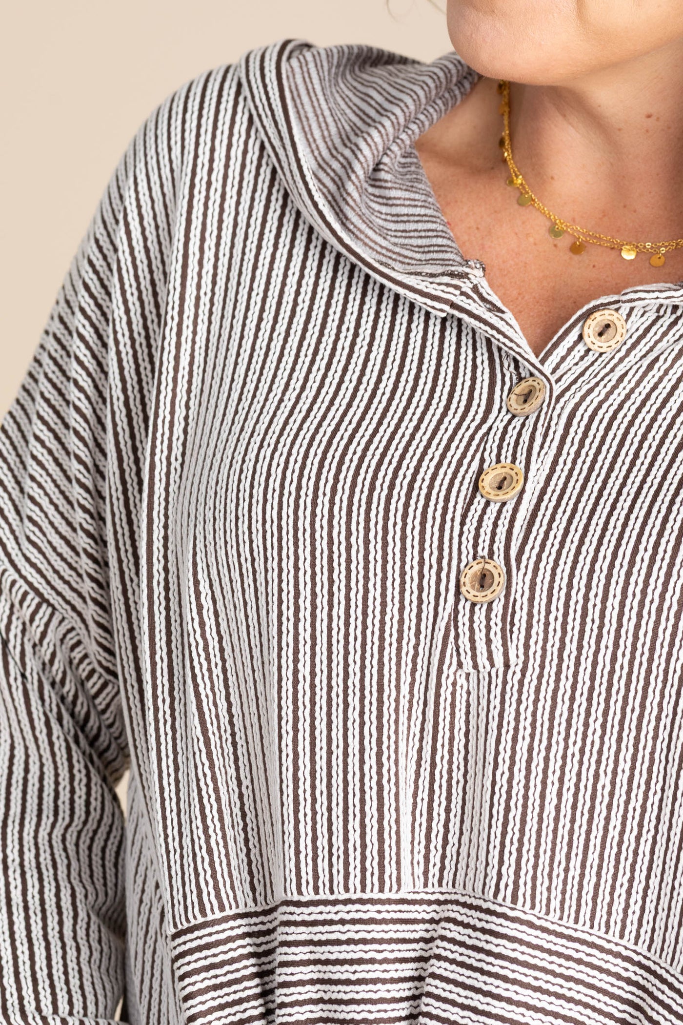 Chocolate Ribbed Kangroo Pocket Knit Hoodie