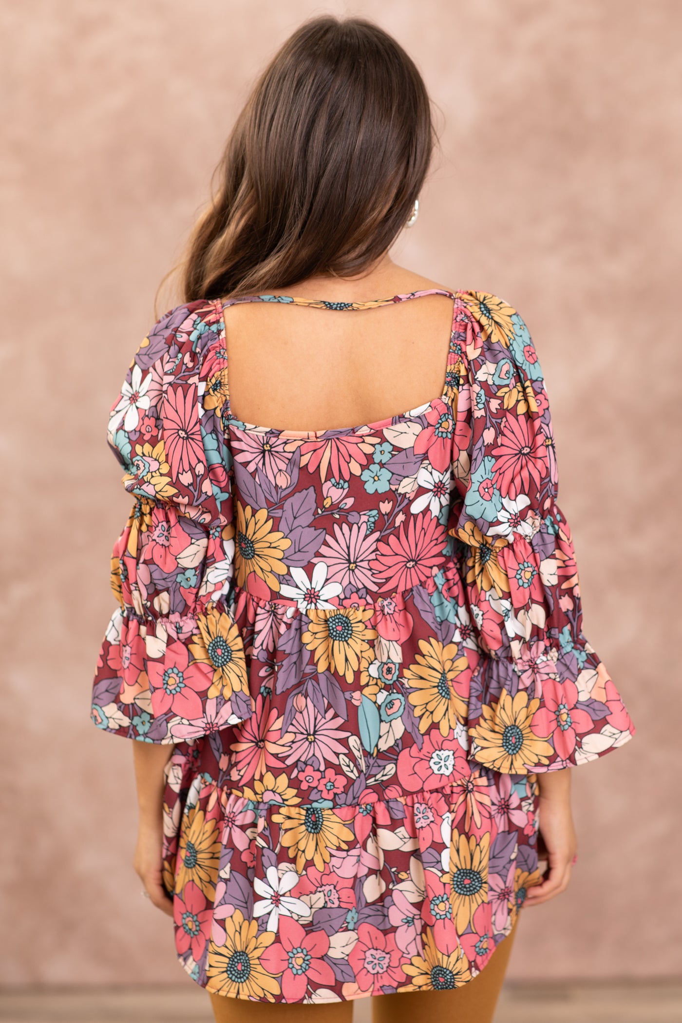 Wine and Blush Floral Baby Doll Top