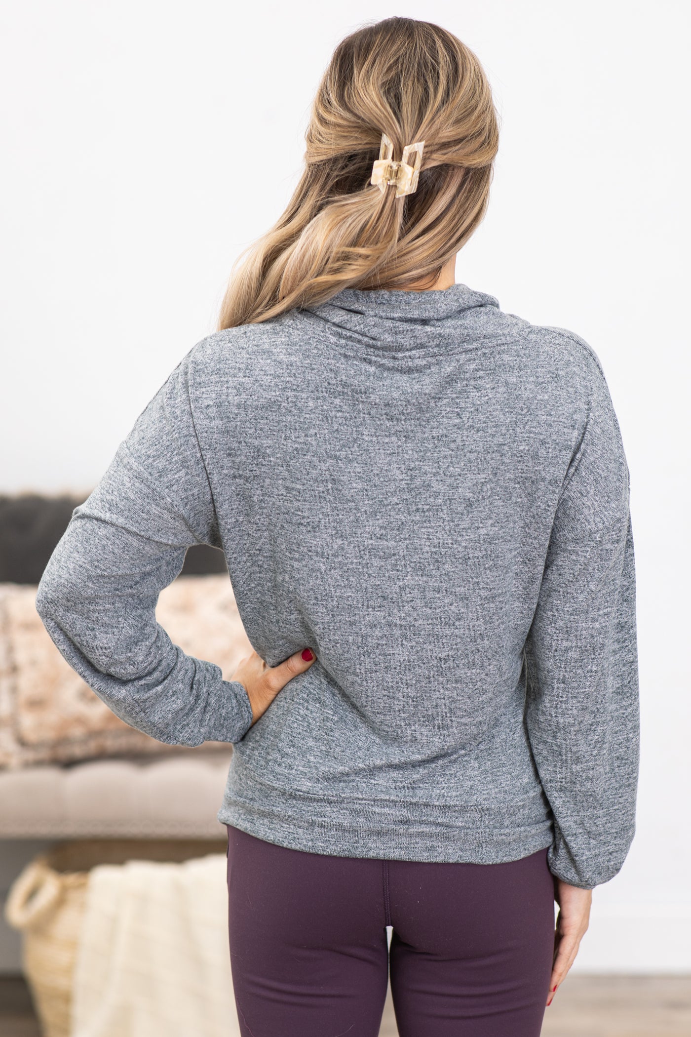 Heather Grey Brushed Cowl Neck Pullover Top