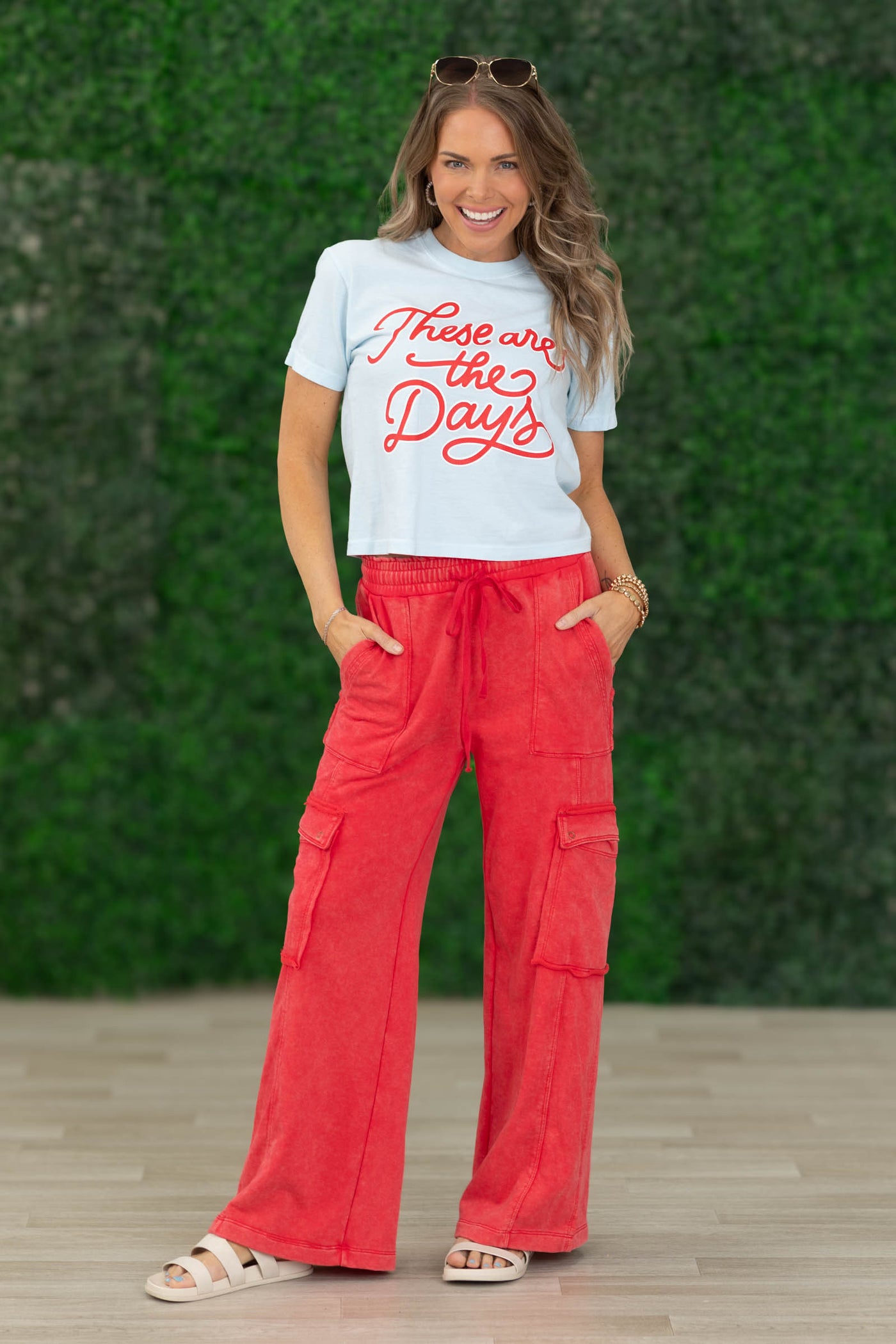 Red Mineral Wash Cargo French Terry Pants