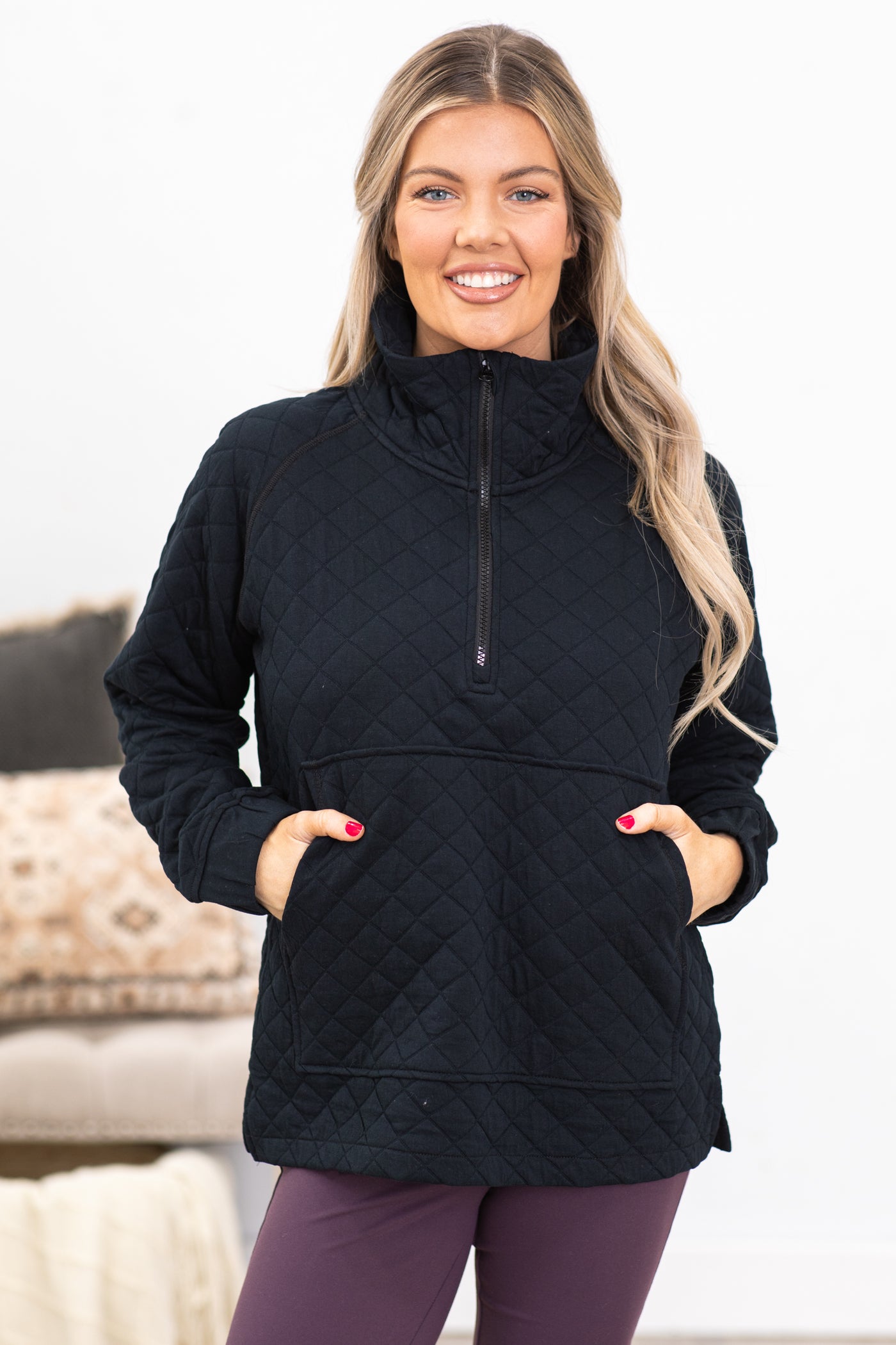 Black Cozy Quilted Jersey Pullover