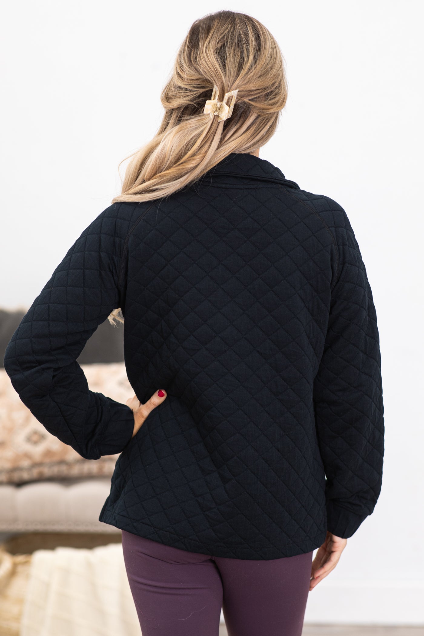 Black Cozy Quilted Jersey Pullover