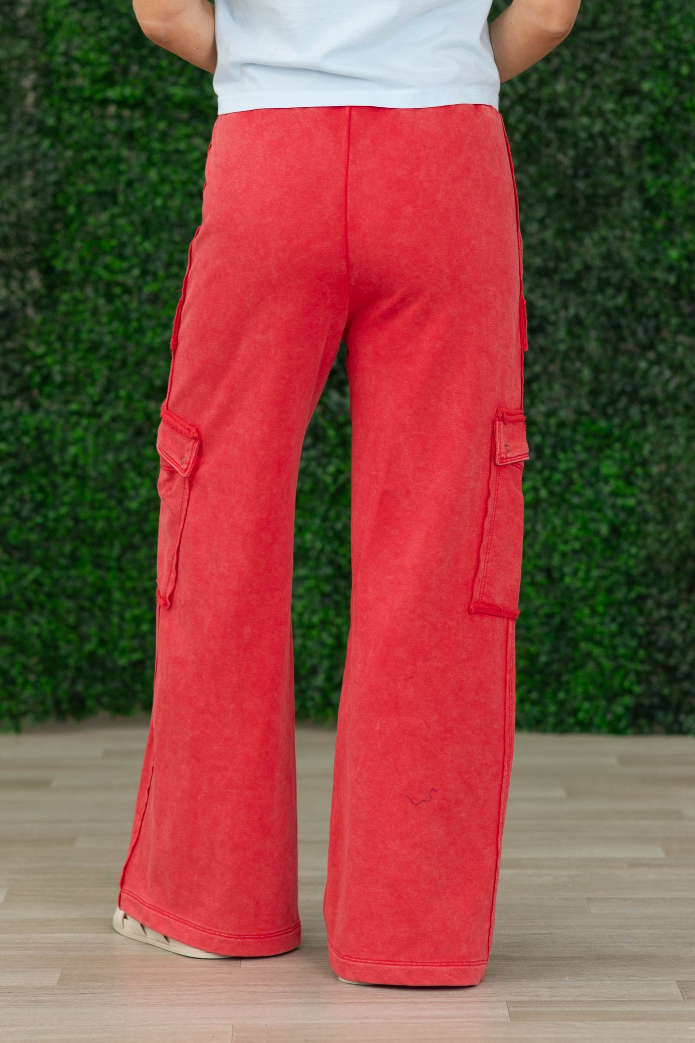 Red Mineral Wash Cargo French Terry Pants