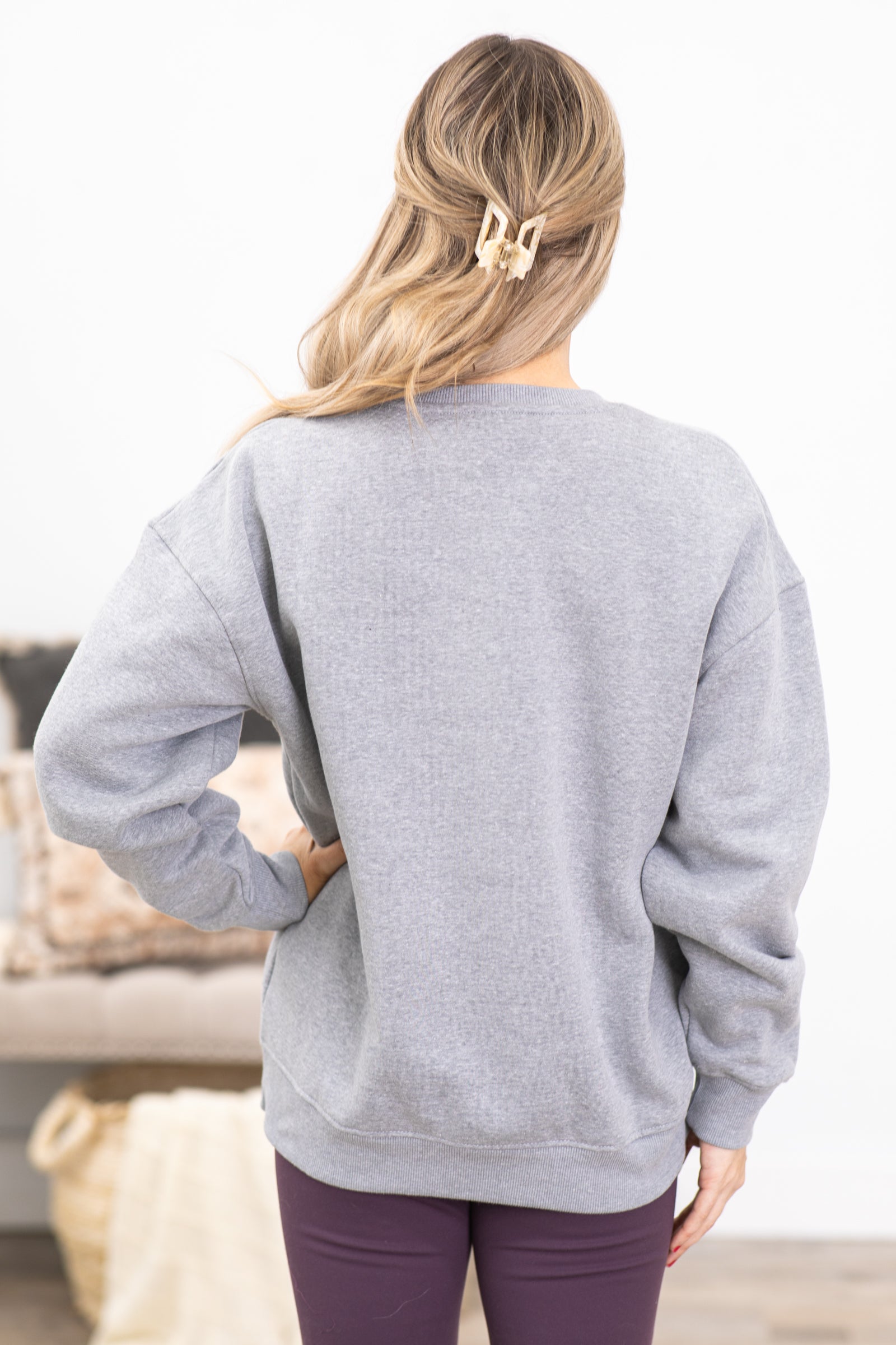 Heather Grey Oversized Fleece Sweatshirt Top