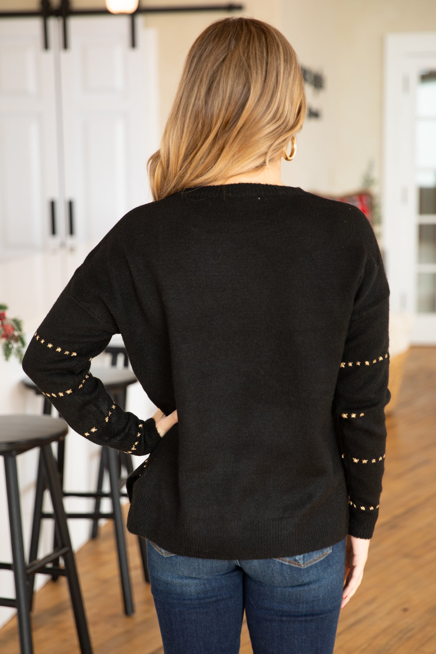Black and Metallic Gold Detail Sweater