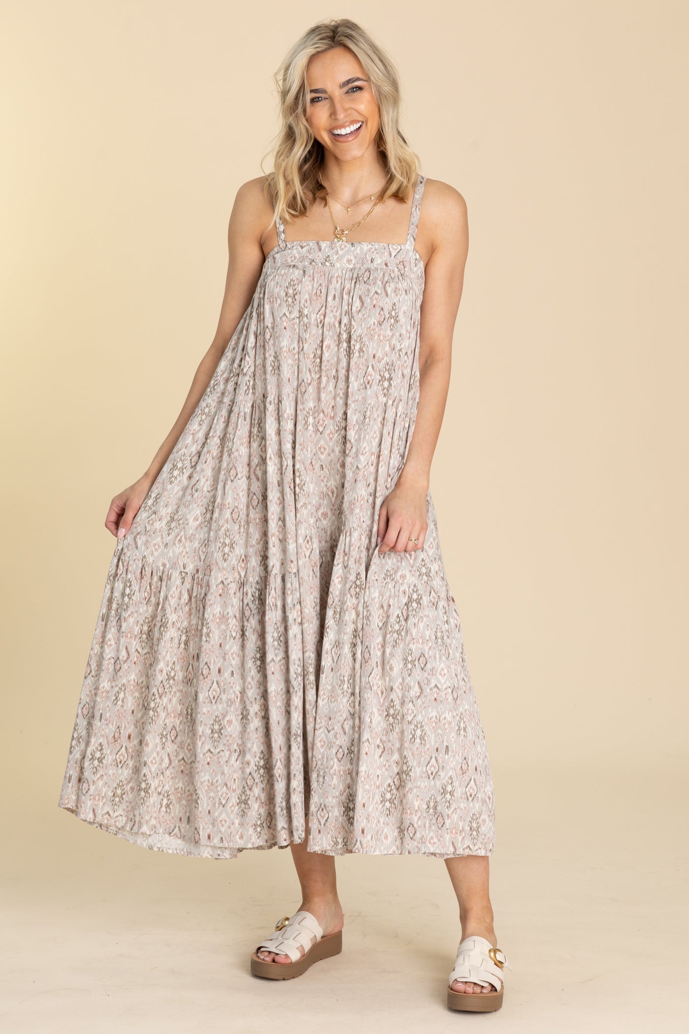 Grey Aztec Maxi Tiered Sun Dress Filly Flair Grey Aztec Maxi Tiered Sun Dress Filly Flair