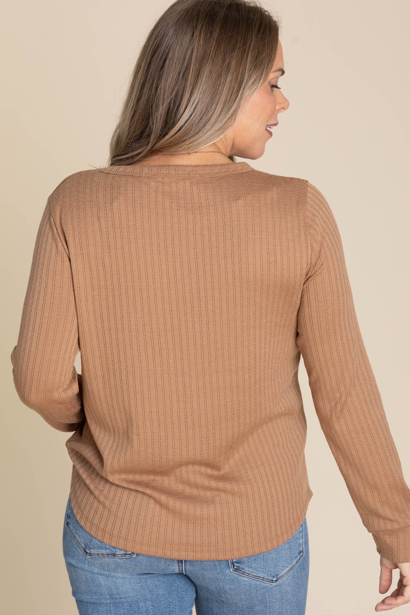 Crewneck Long Sleeve Pointelle Knit Top