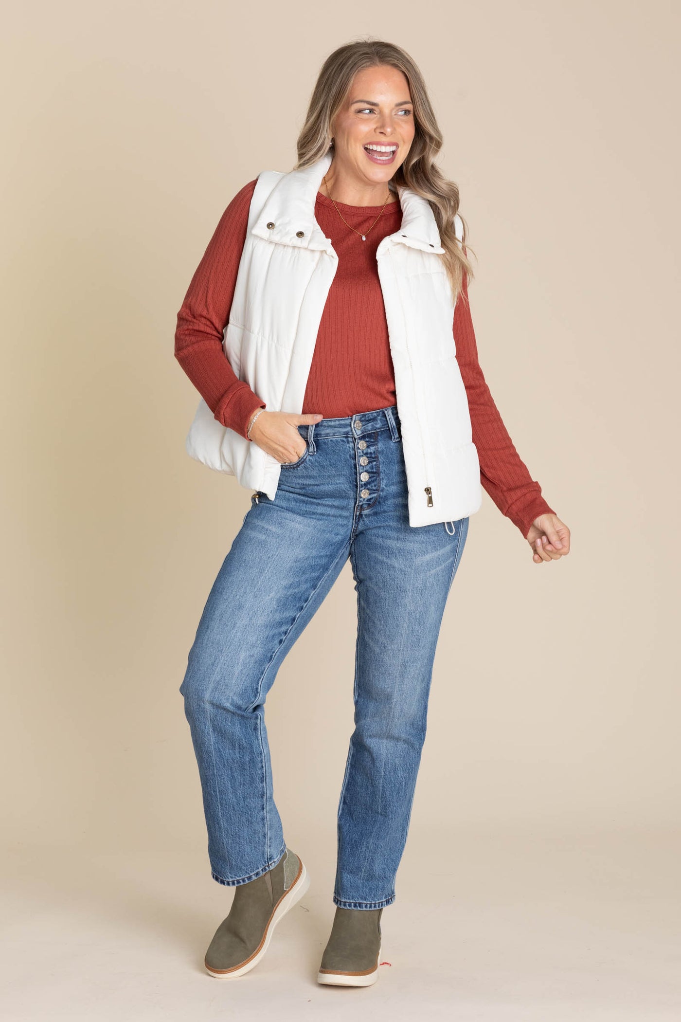 Crewneck Long Sleeve Pointelle Knit Top