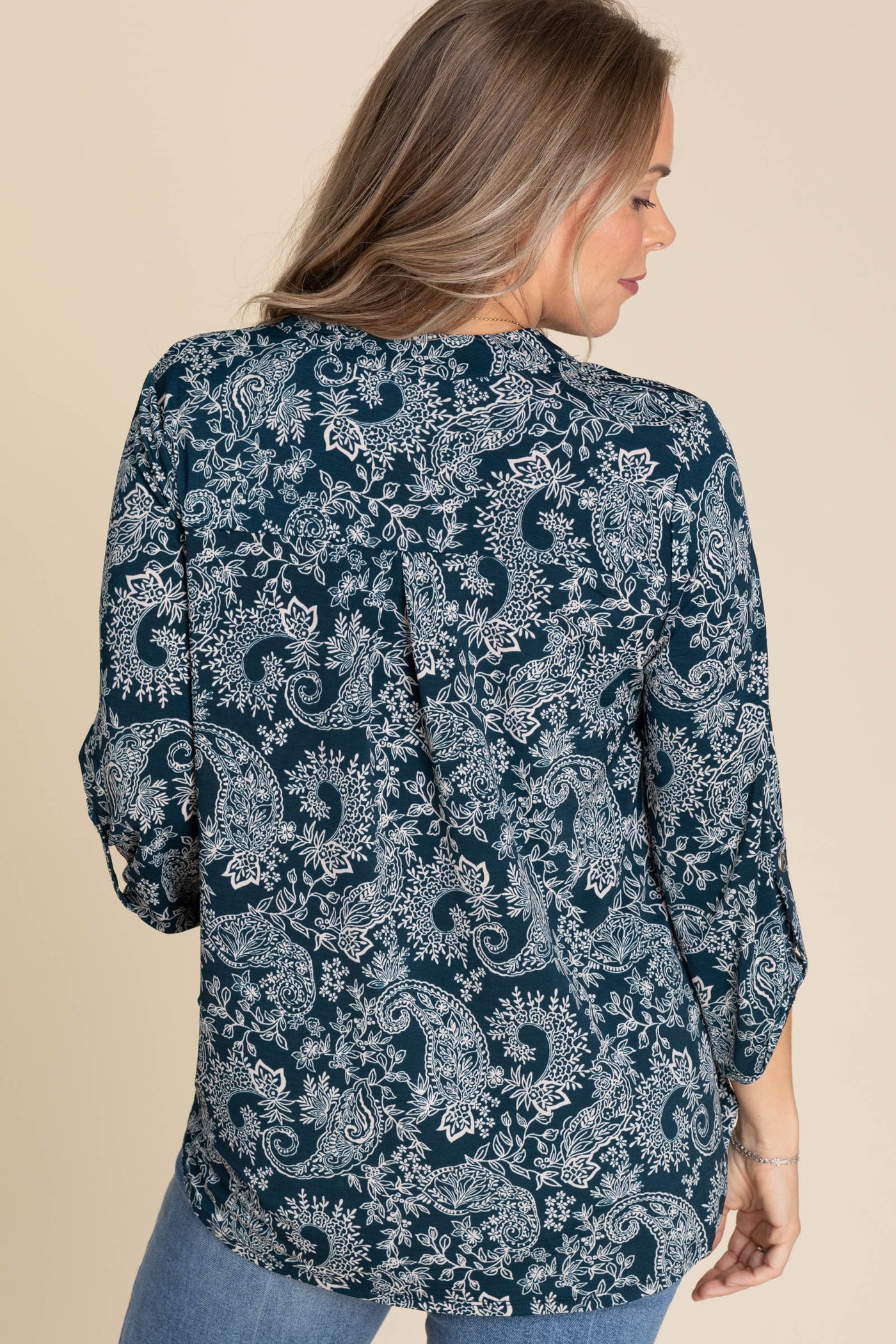 Navy Print Lizzy Wrinkle Free Top