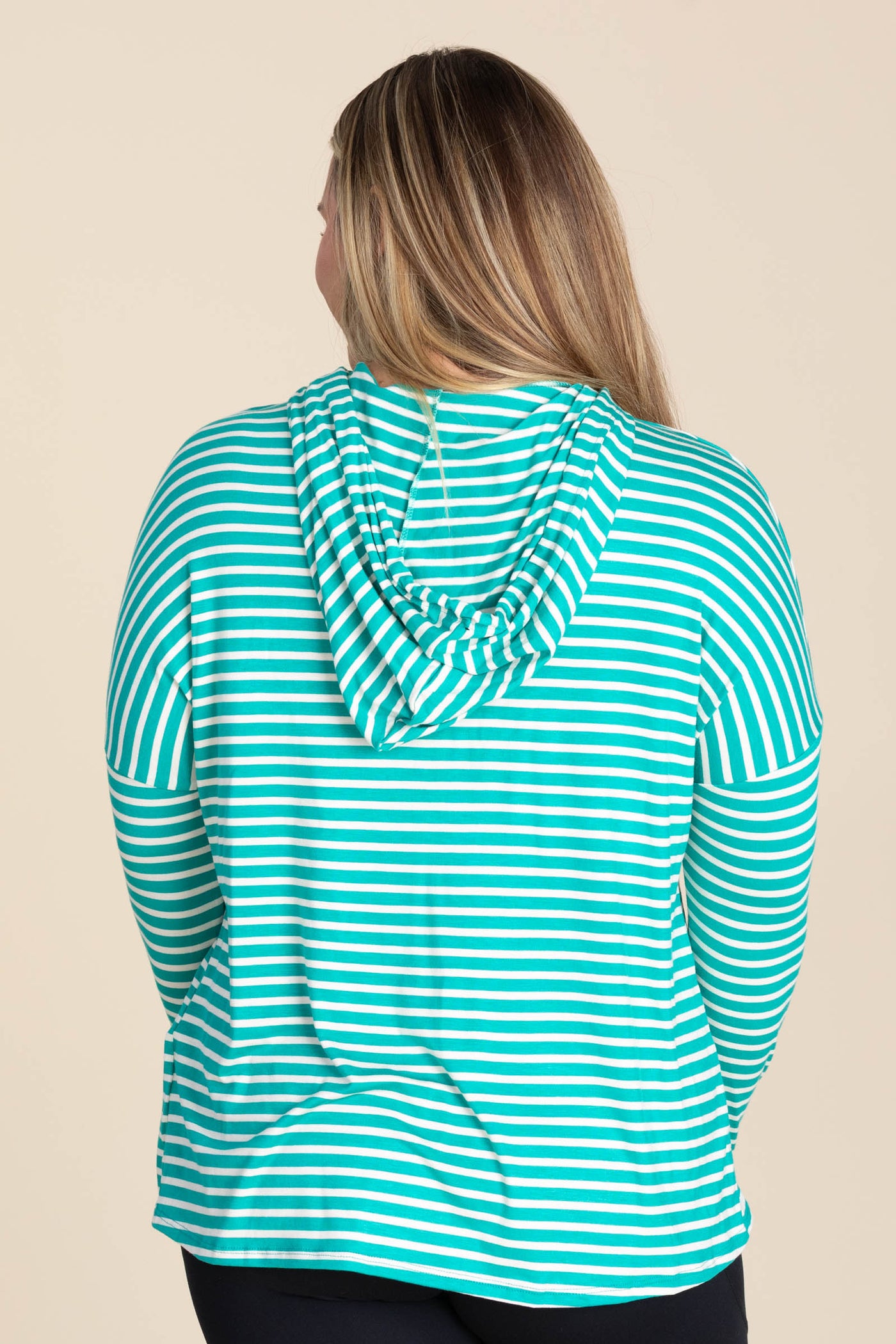 Striped Keyhole Knit Hoodie Tops
