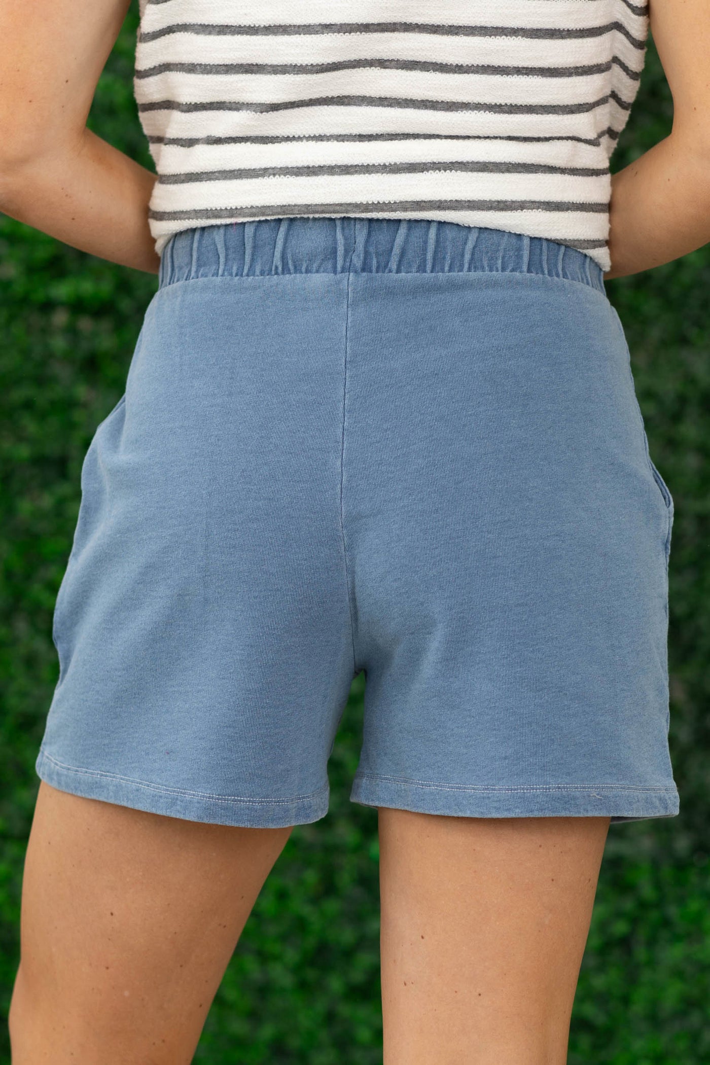 Terry Denim Drawstring Shorts With Pockets- 100% Cotton