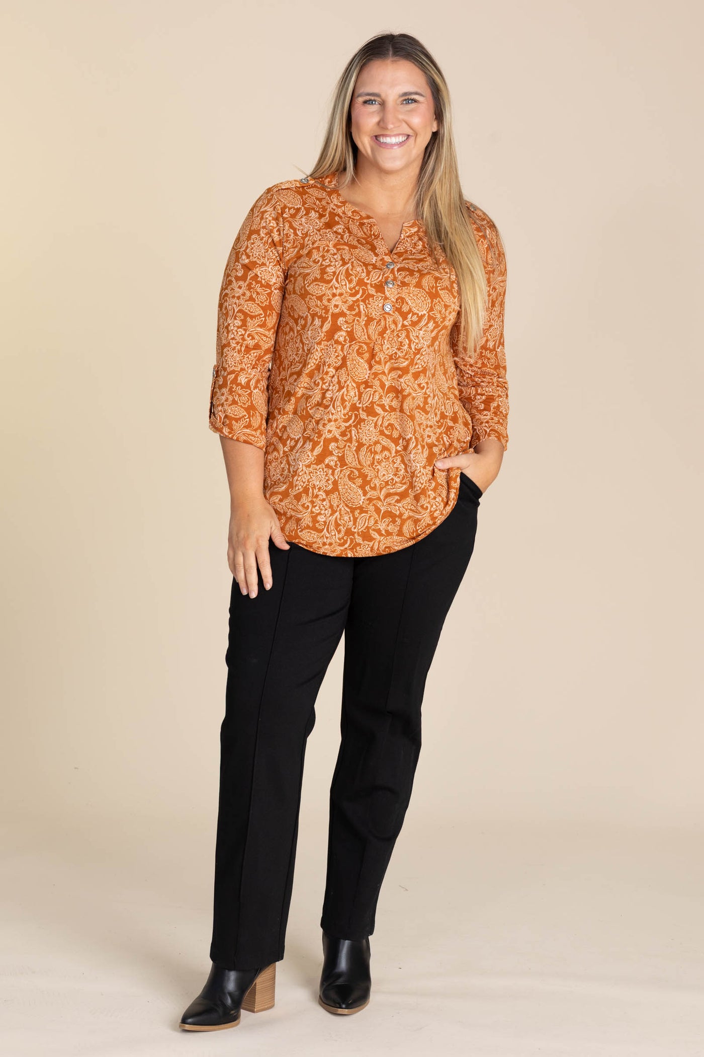 Cinnamon Printed Lizzy Wrinkle Free Top