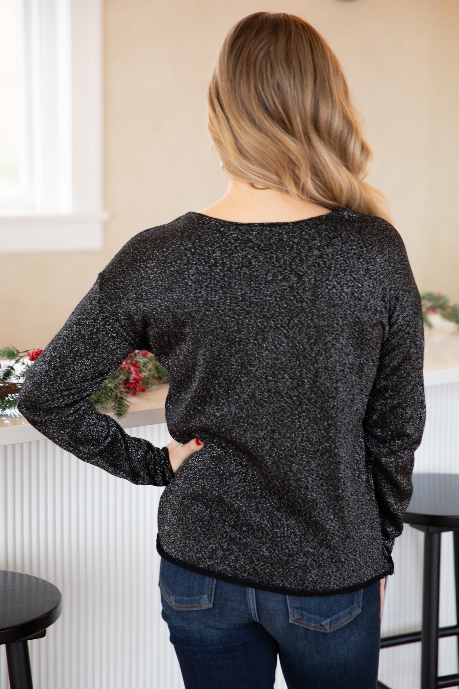 Black Boat Neck Sweater With Lurex