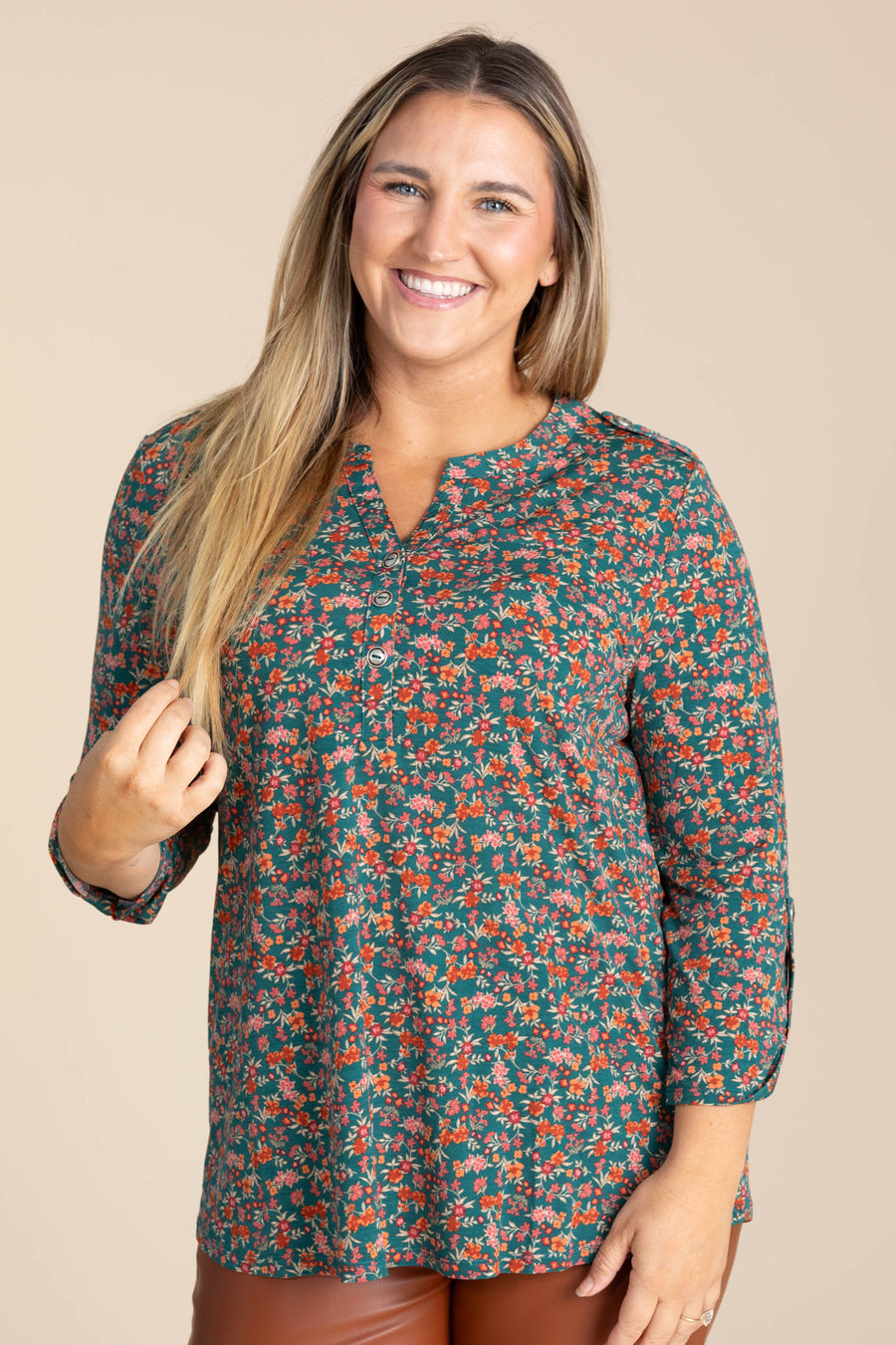 Hunter Green Printed Lizzy Wrinkle Free Top