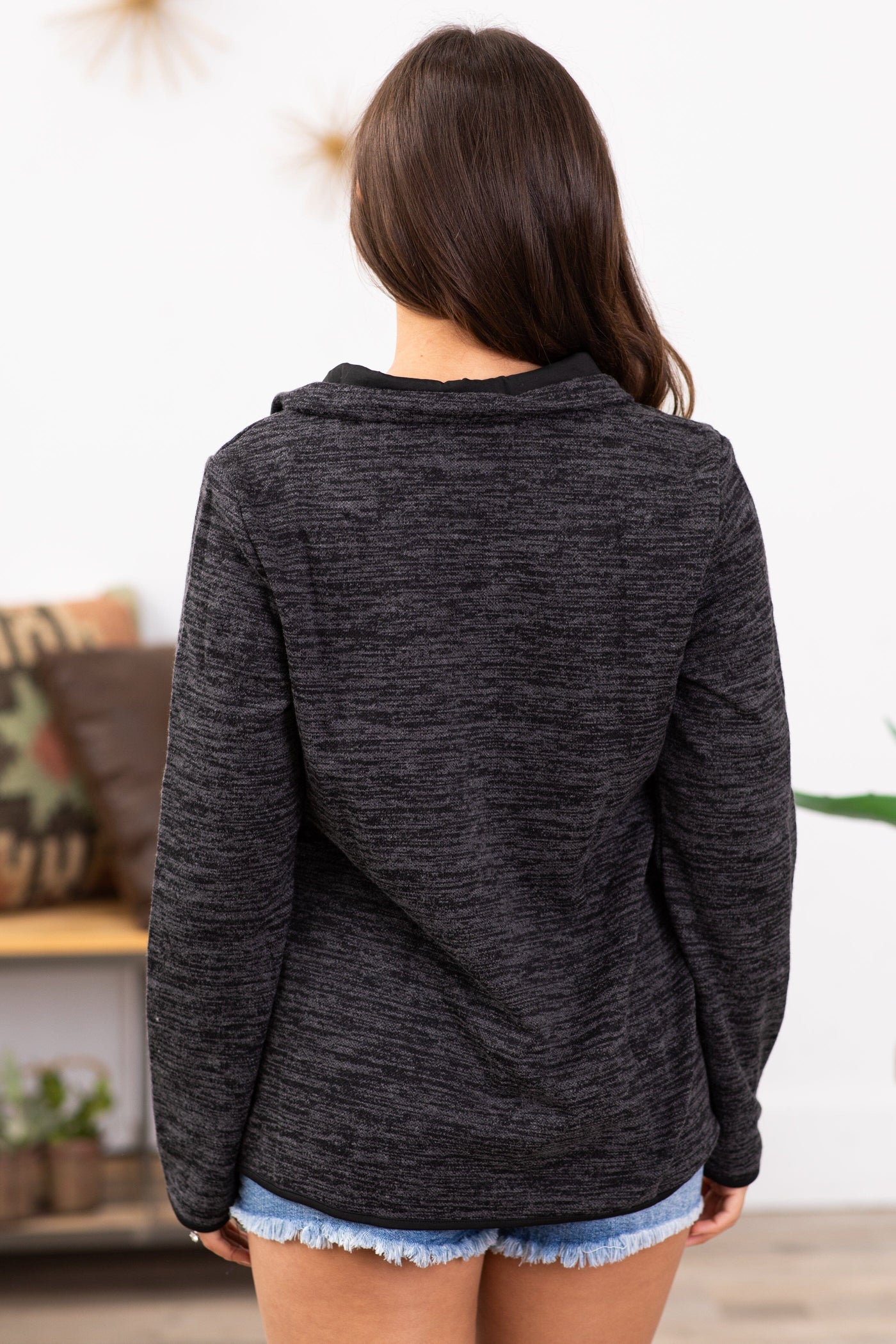Charcoal Heathered 1/4 Zip Pull Over - Filly Flair