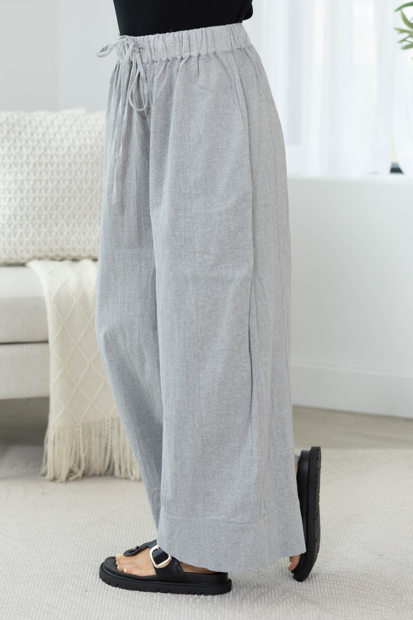 Cotierra Grey Lightweight Elastic Waist Pants