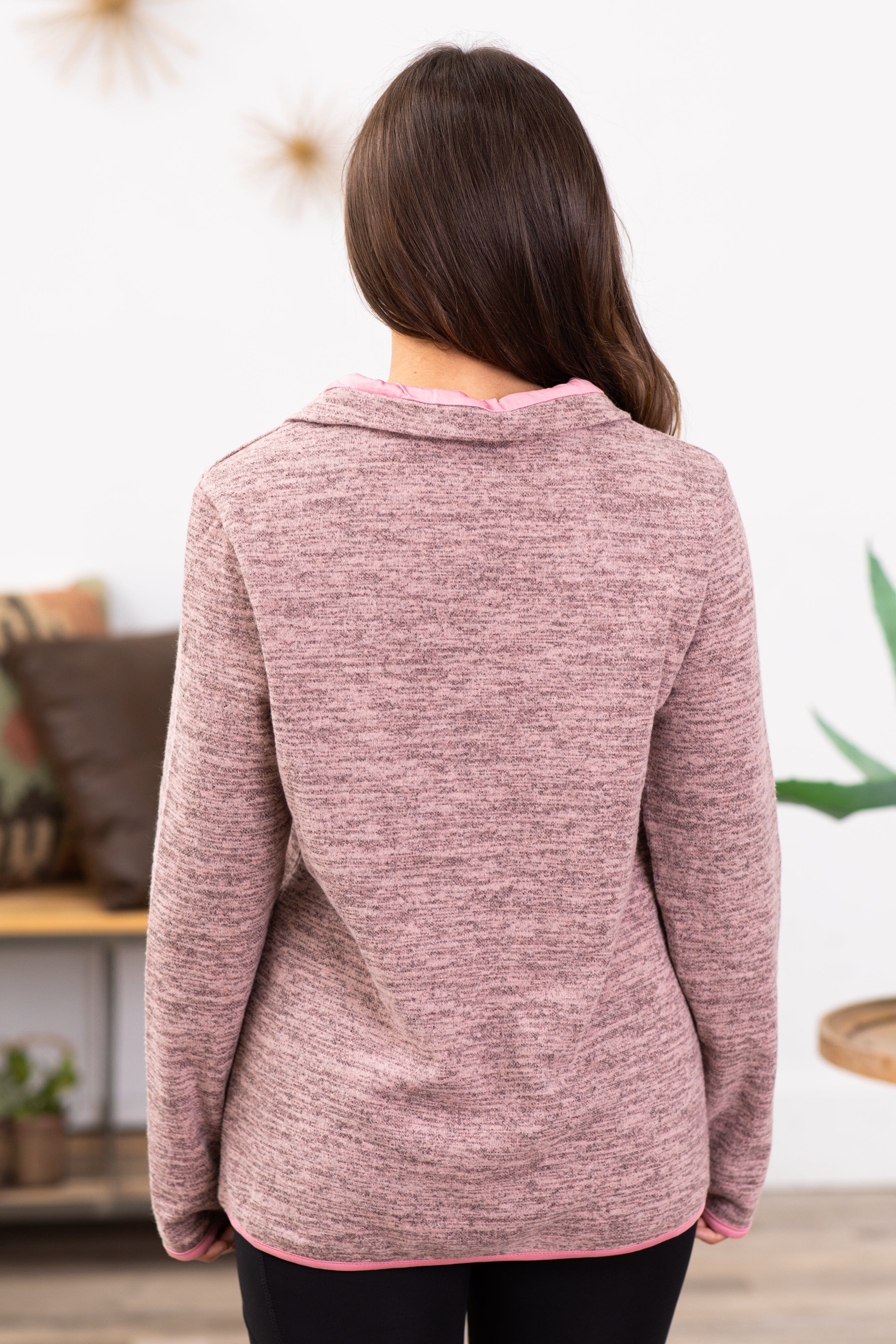 Dusty Rose Heathered 1/4 Zip Pull Over - Filly Flair