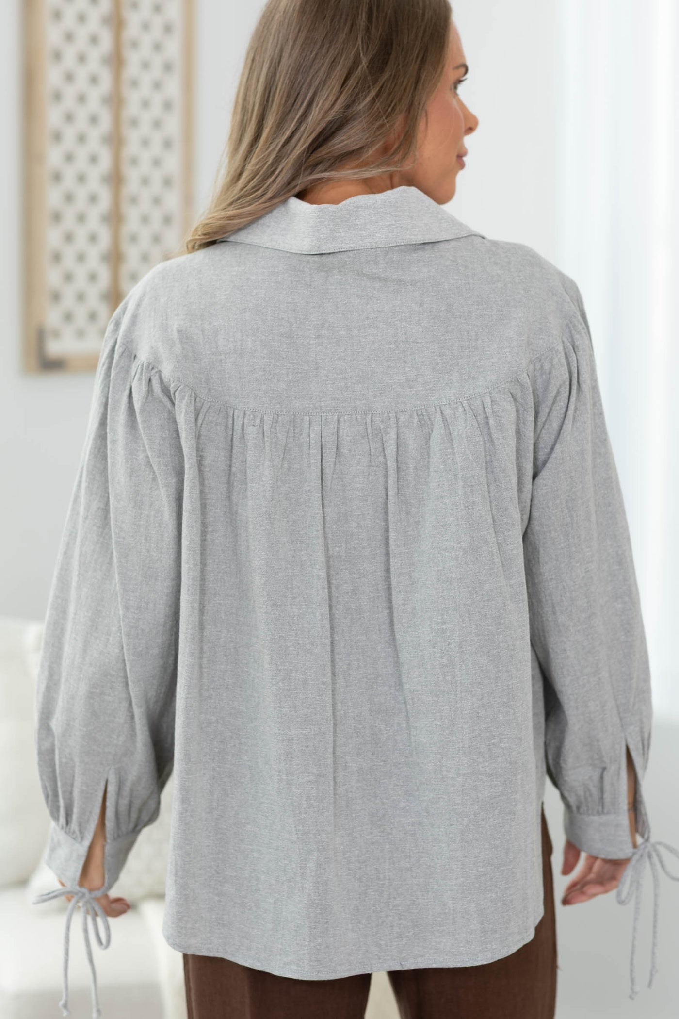 Cotierra Grey Washed Linen Blended Button Up