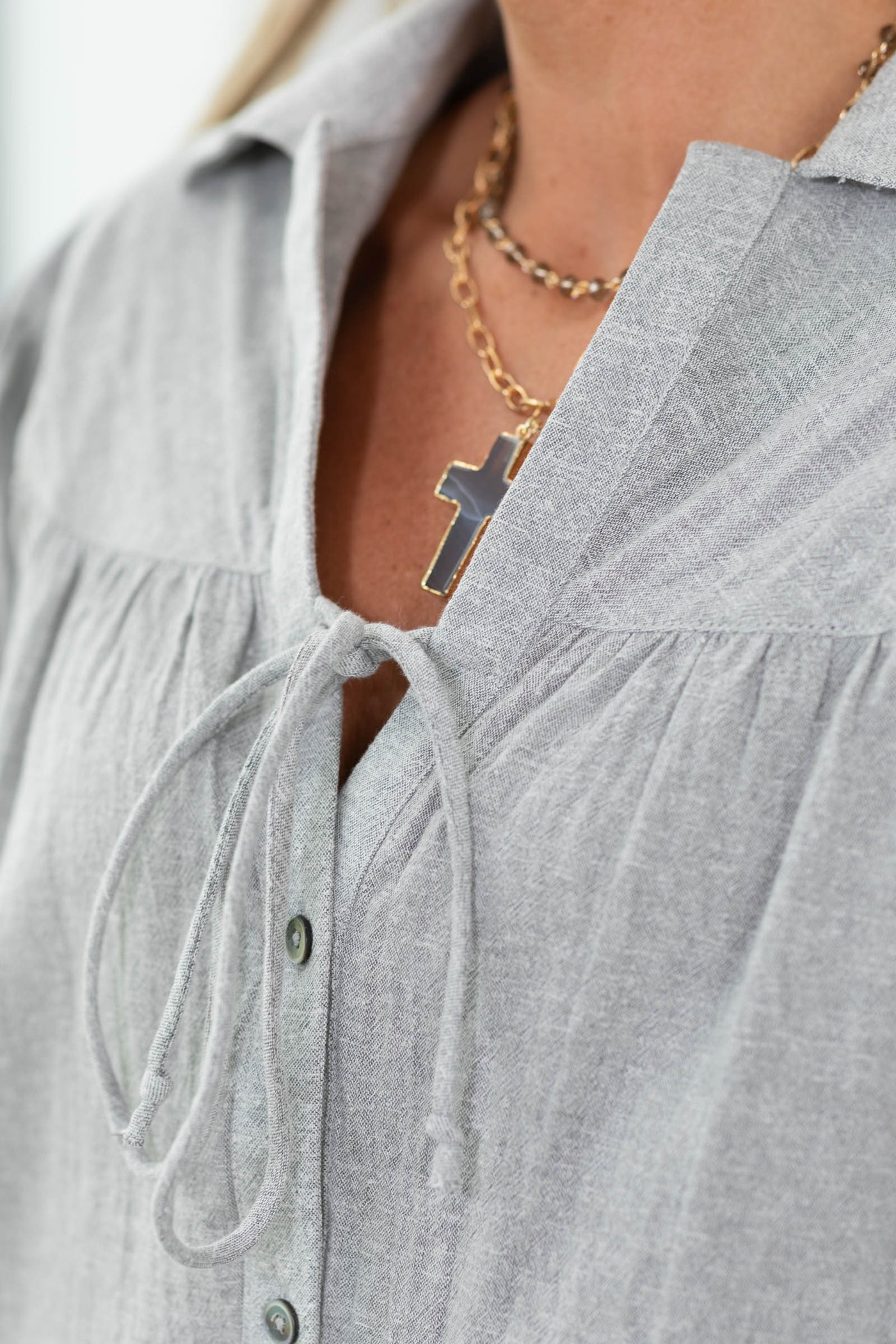Cotierra Grey Washed Linen Blended Button Up