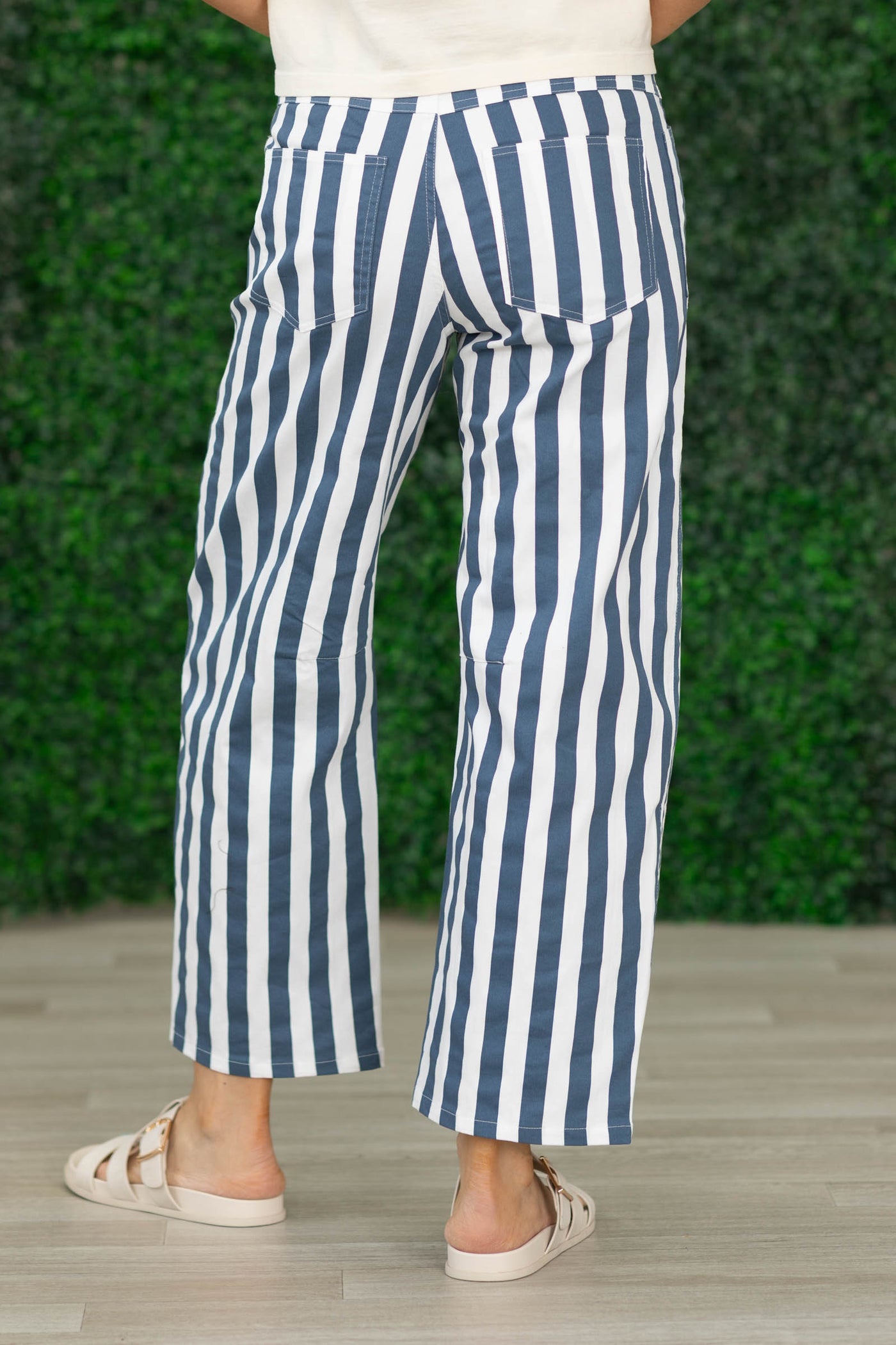 Navy Cotton Striped Pocket Rope String Pants