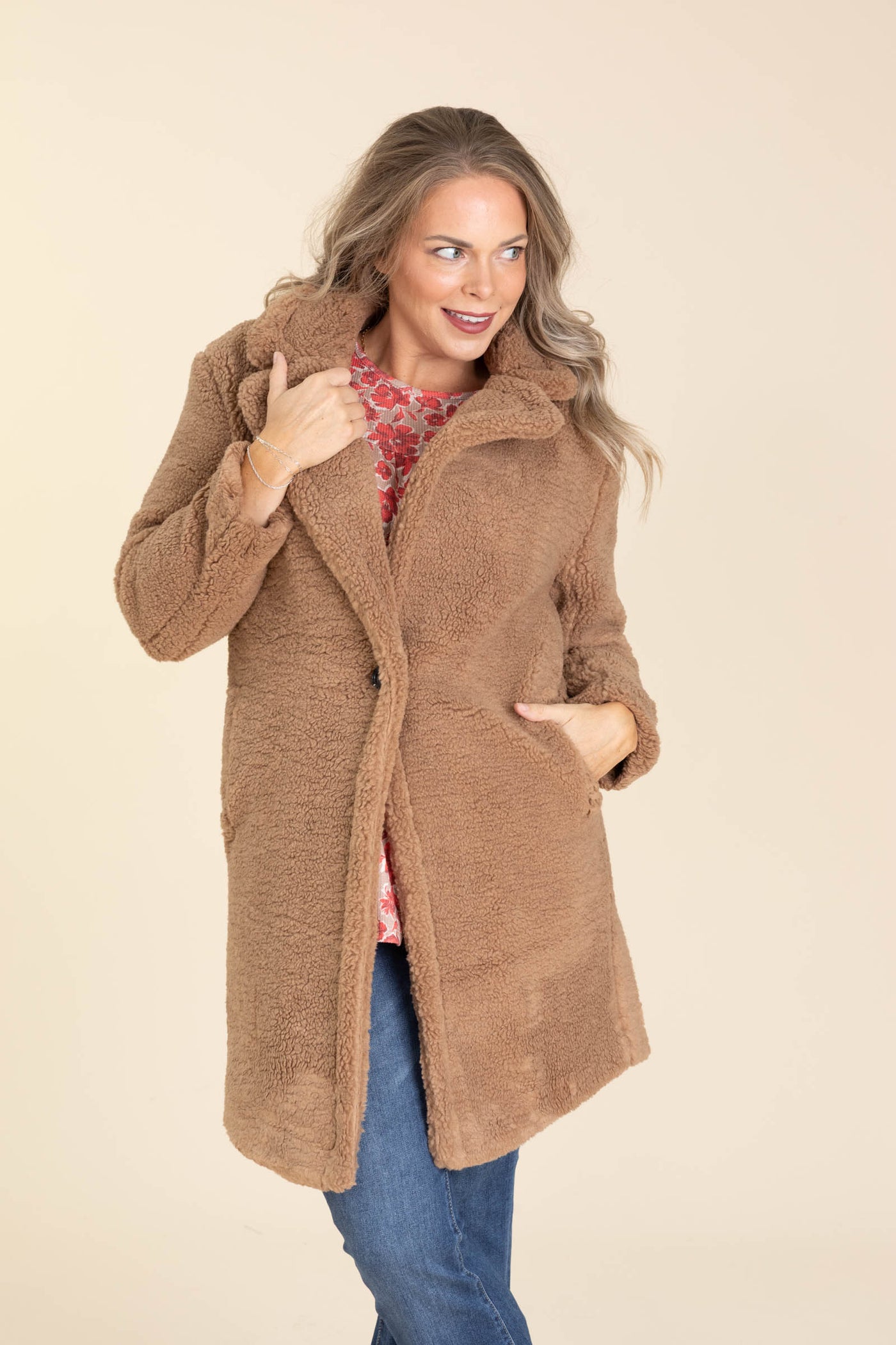 Camel Notched Lapel Teddy Bear Coat