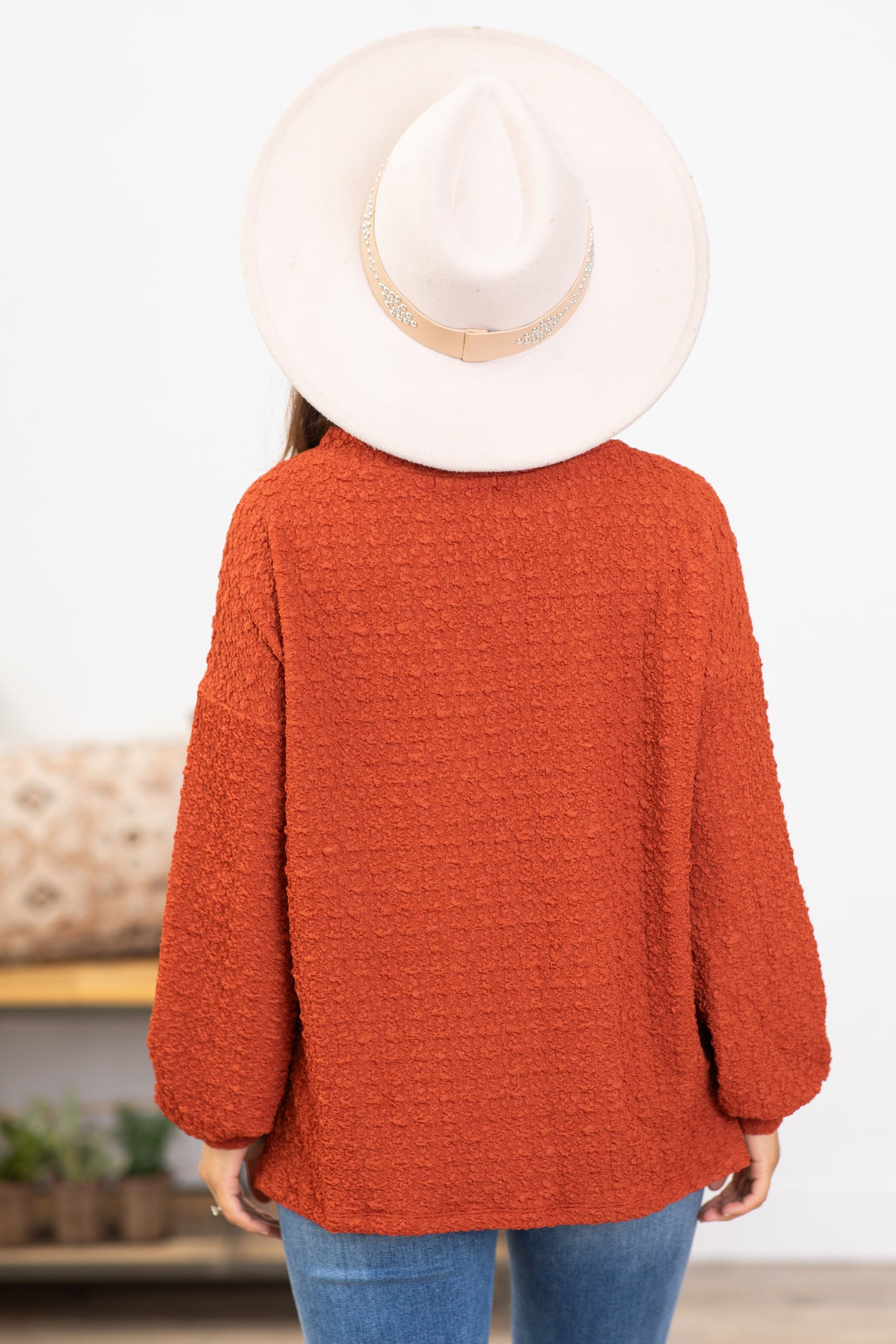 Rust Textured Top With Side Slits