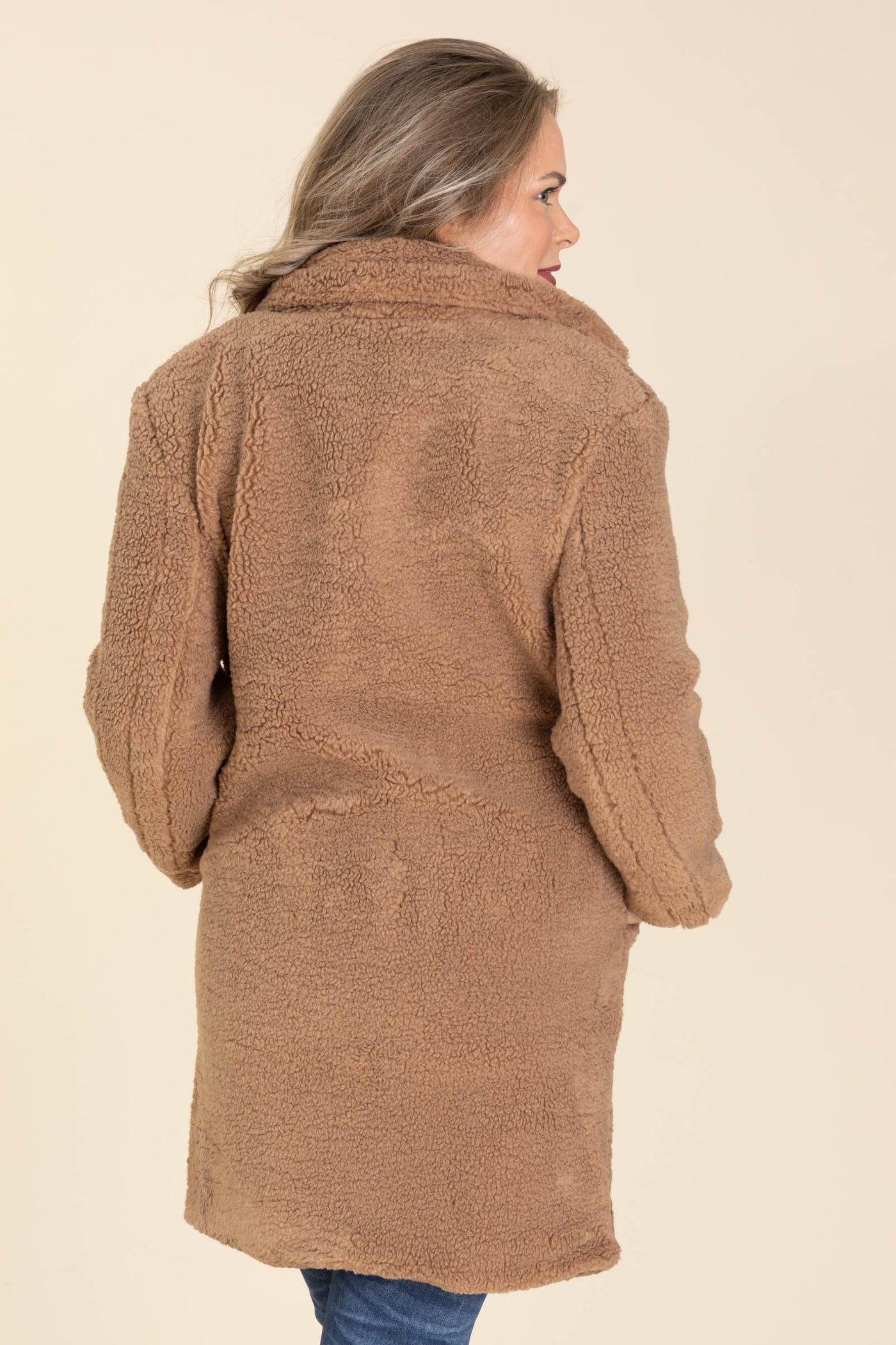 Camel Notched Lapel Teddy Bear Coat