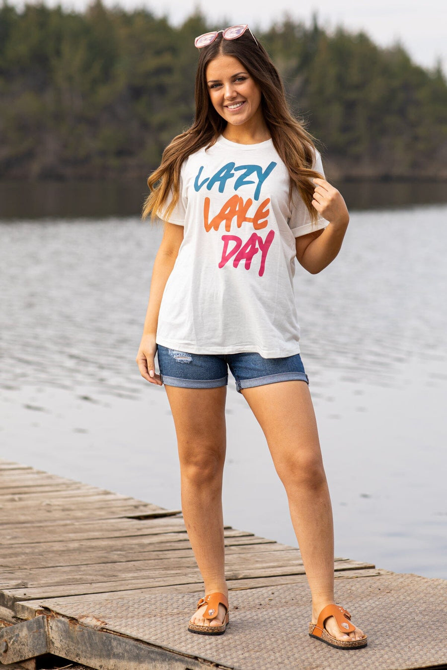 White Lazy Lake Day Graphic Tee - Filly Flair
