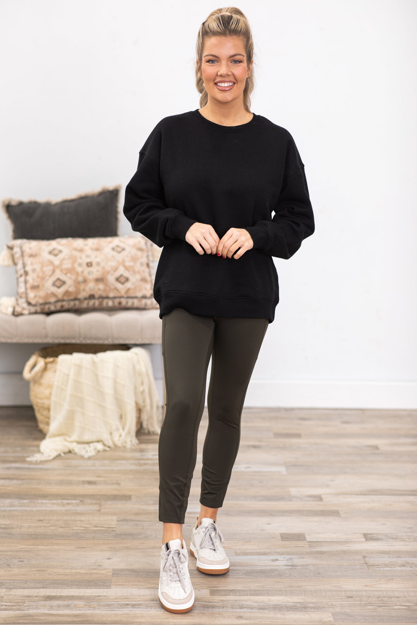 Black Oversized Fleece Sweatshirt Top