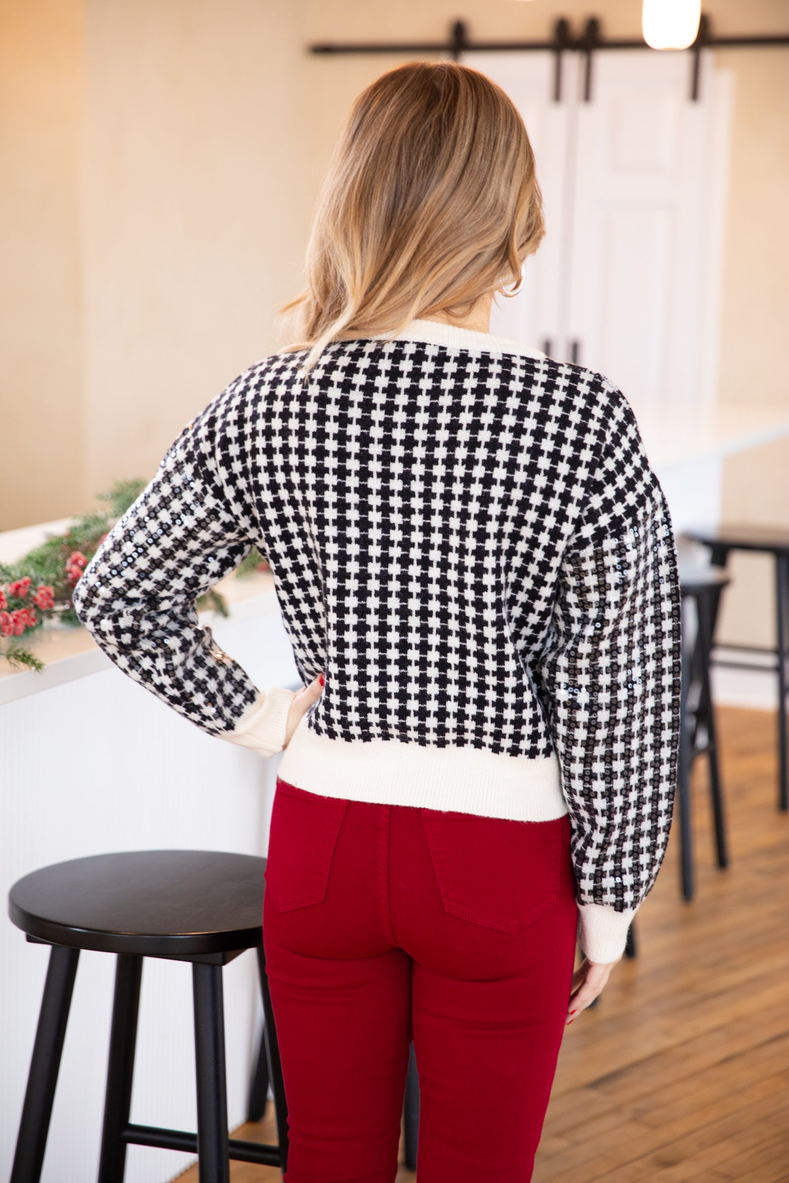 Black and Ivory Houndstooth Sweater